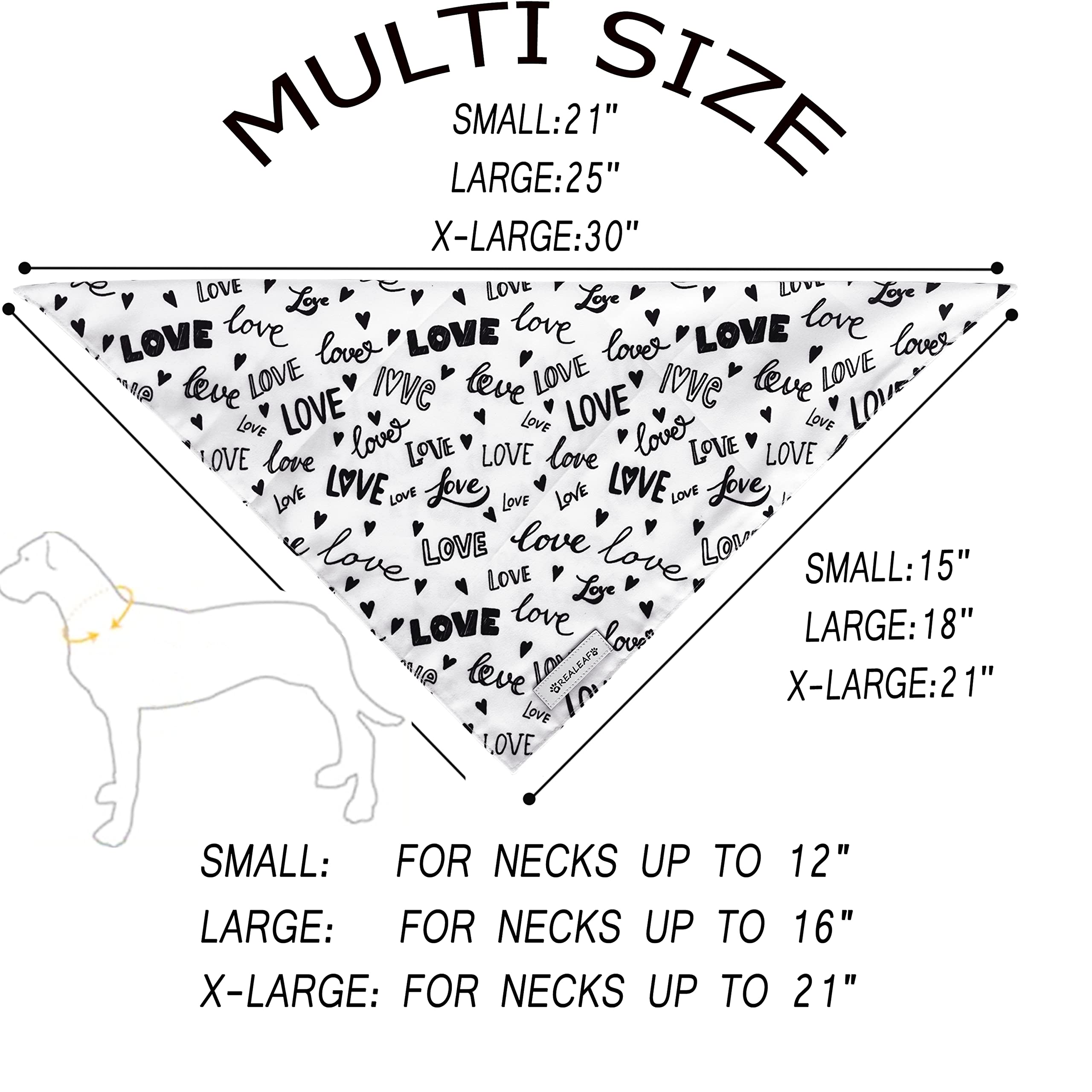 Realeaf Wedding Dog Bandanas 2 Pack, Reversible Love Pet Scarf For Boy And Girl, Premium Durable Fabric, Black And White Bandana