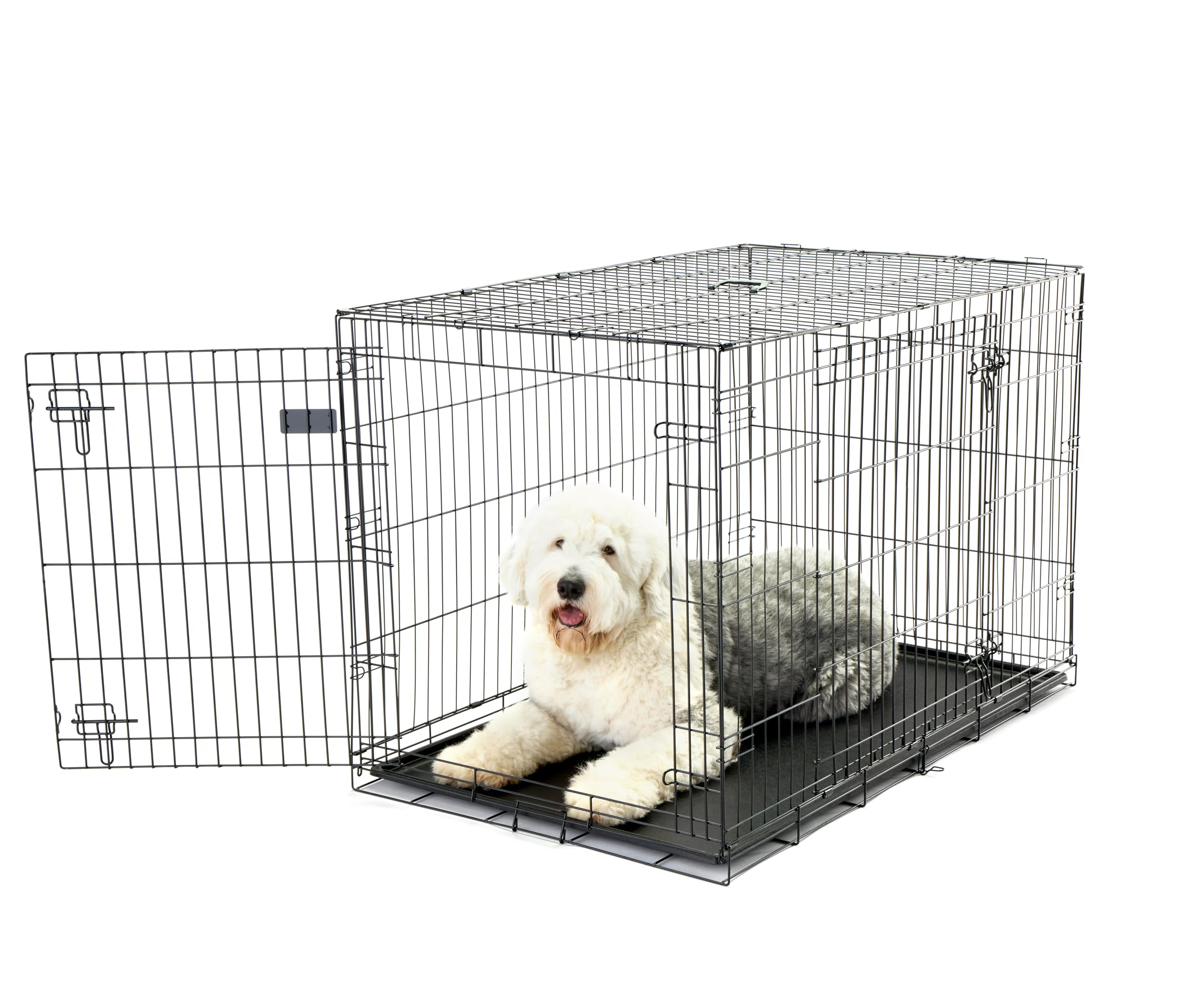 Secure And Compact Double Door Metal Dog Crate, Extra Large With Divider Panel