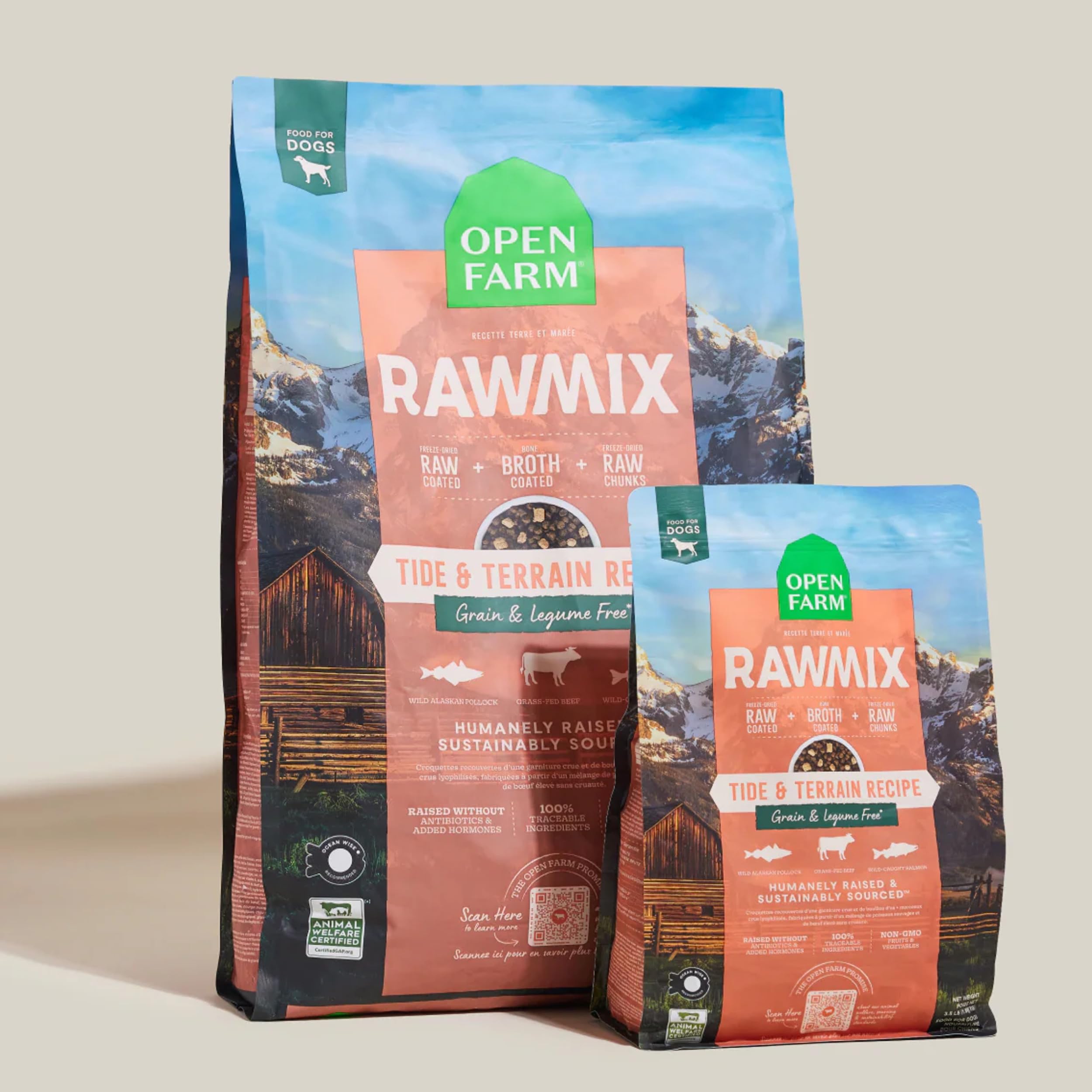 Open Farm, RawMix Grain-Free Dry Dog Food, Protein-Packed Kibble Coated in Bone Broth with Freeze Dried Raw Chunks, Pollock Beef