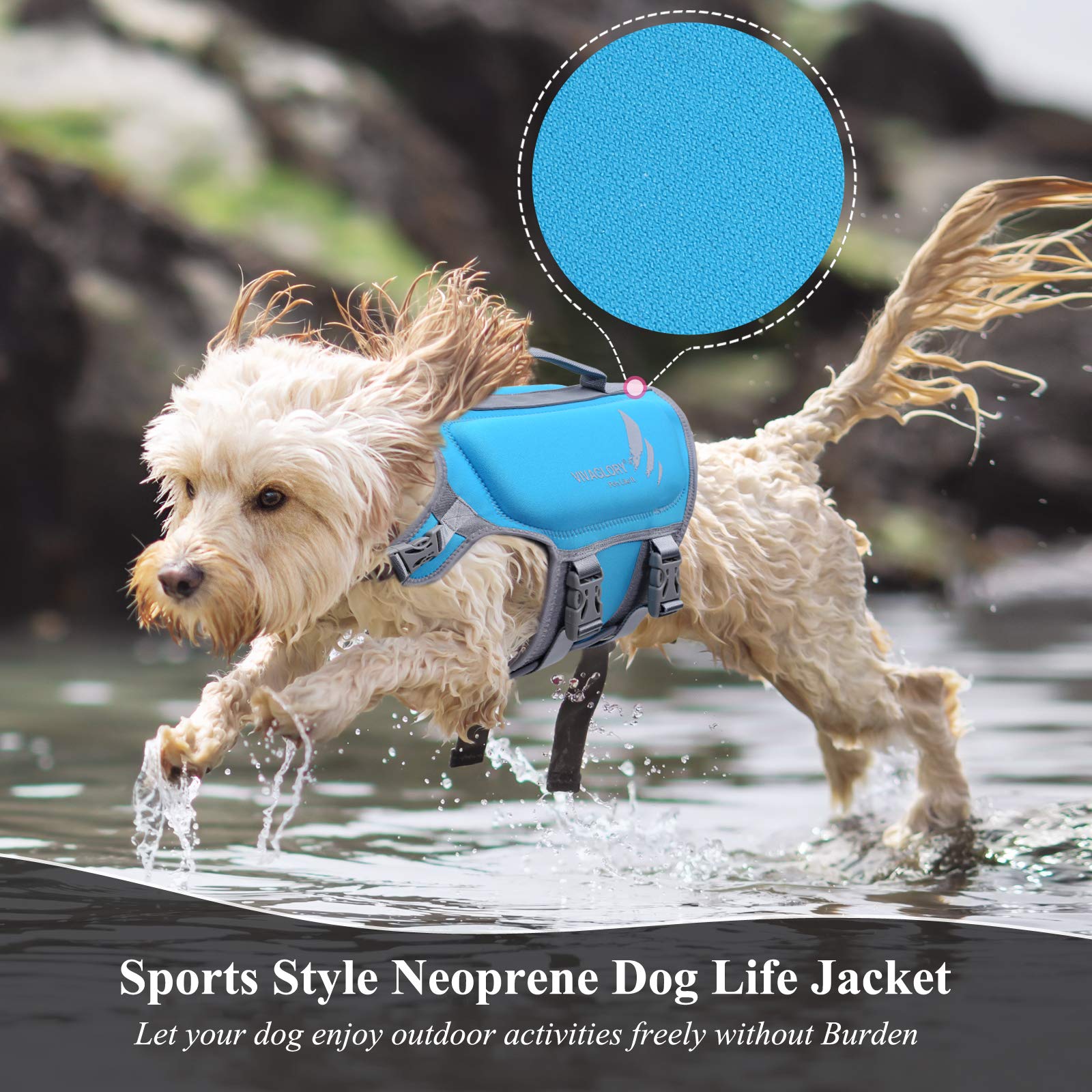 Vivaglory Lightweight Dog Life Jacket, Pet Life Preserver Life Vest Skin-Friendly Neoprene For Puppy Small Dogs With D-Ring And