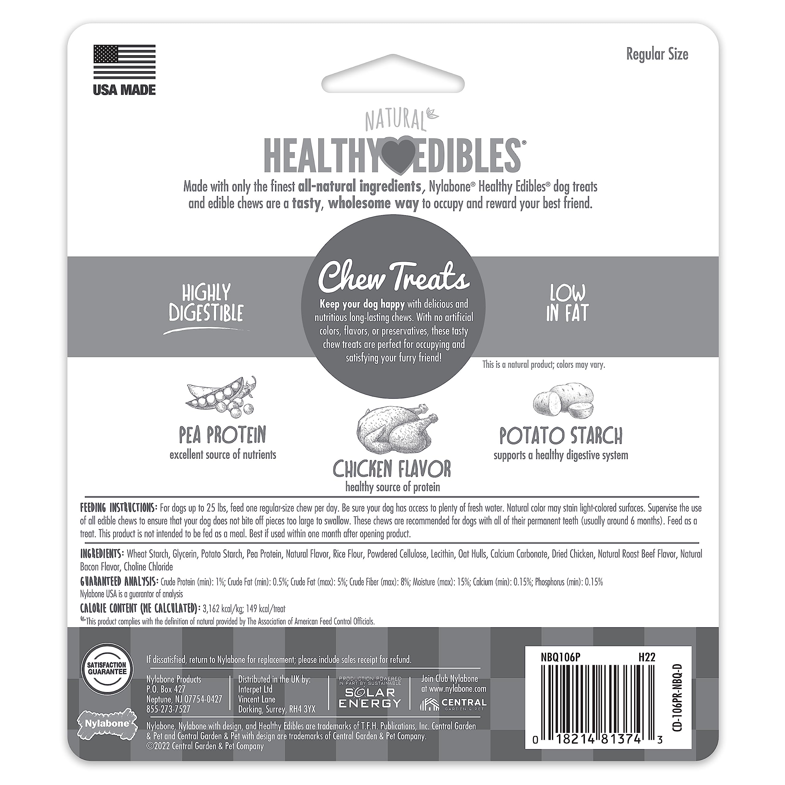 Nylabone Healthy Edibles All-Natural Long Lasting Chicken Flavor Dog Chew Treats 3 count Chicken Small/Regular