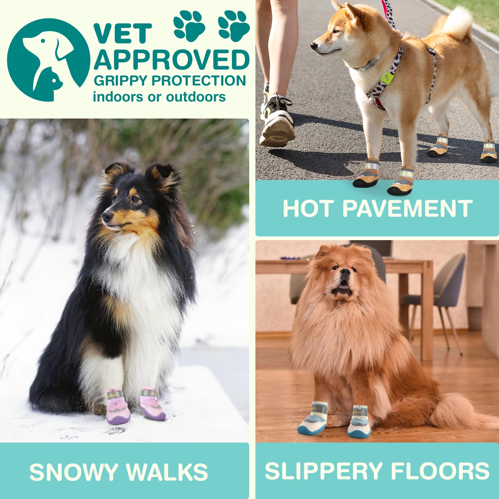 Petanims Dog Shoes For Small Dogs, Medium Dog Boots & Paw Protectors For Winter Snow, Waterproof Dog Booties For Hot Pavement, H