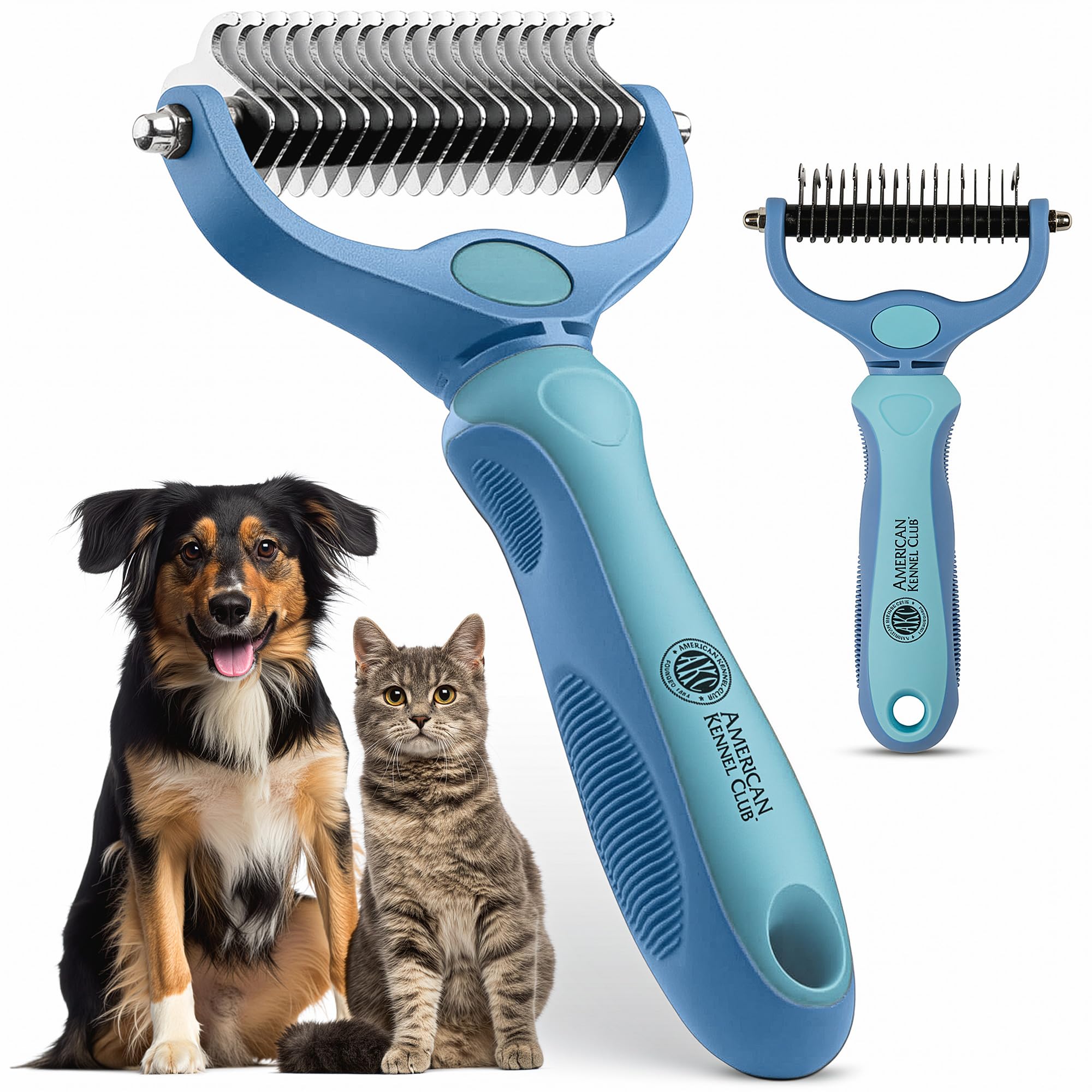 AKC-Dog & Cat Detangle Rake Style Brush | Durable & Effective | Anti- Slip & Easy Maintenance | Portable & Easy to Use | Stainle
