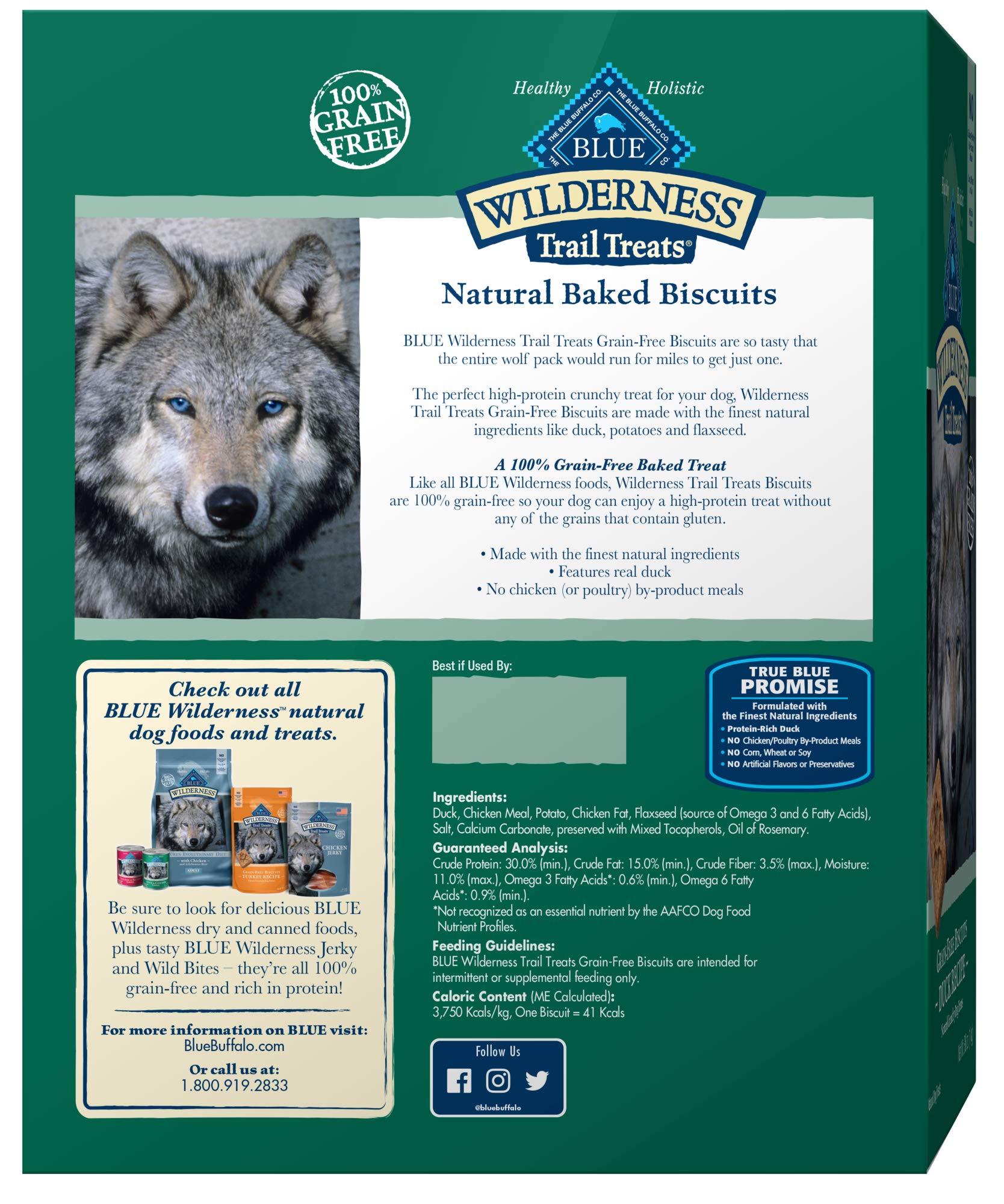 Blue Buffalo Wilderness Trail Treats High Protein Grain Free Dog Biscuits Crunchy Dog Treats, Duck Recipe, 36-oz Box