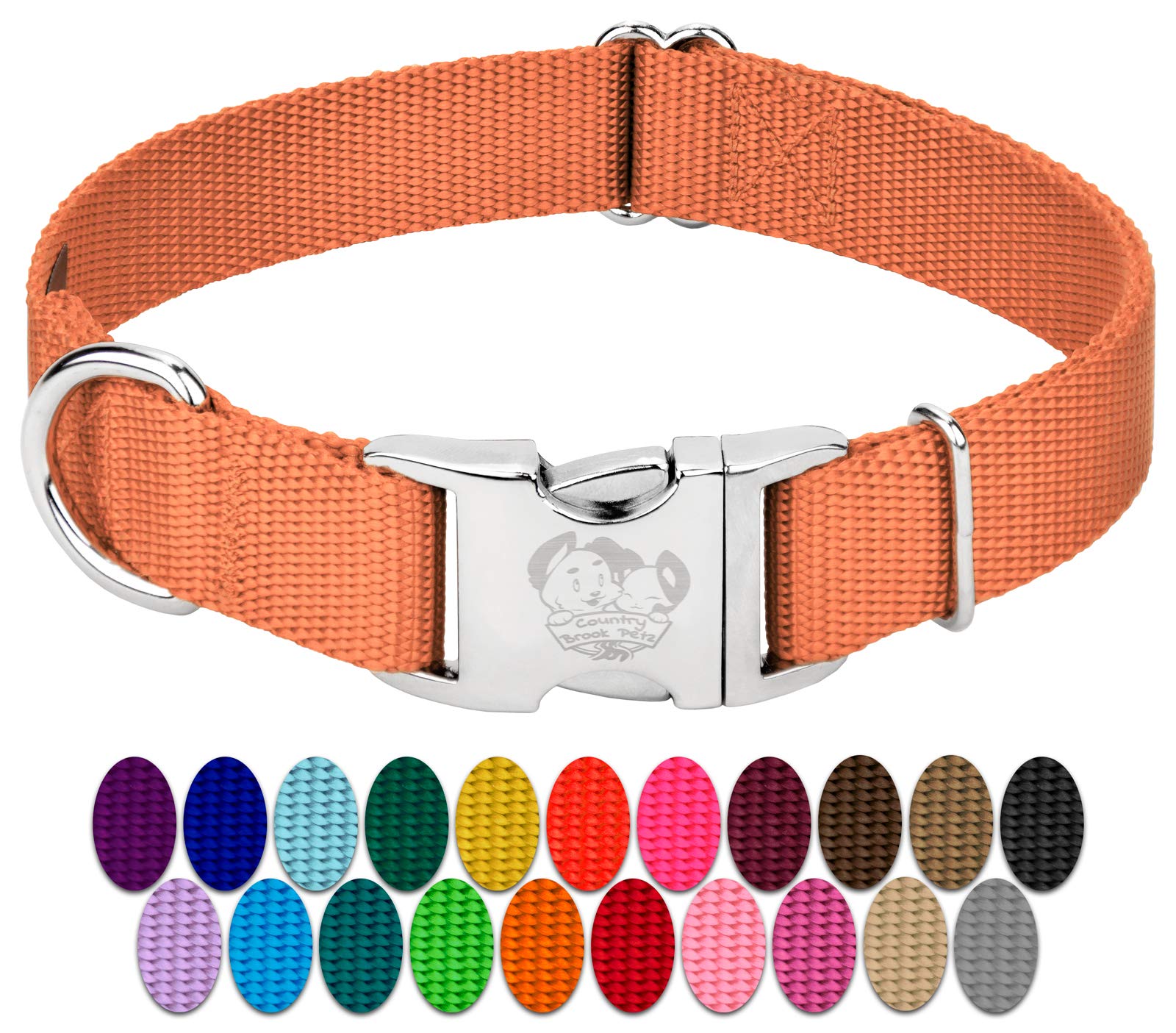 Country Brook Design - Vibrant 30+ Color Selection - Premium Nylon Dog Collar With Metal Buckle (Small, 3/4 Inch, Coral)