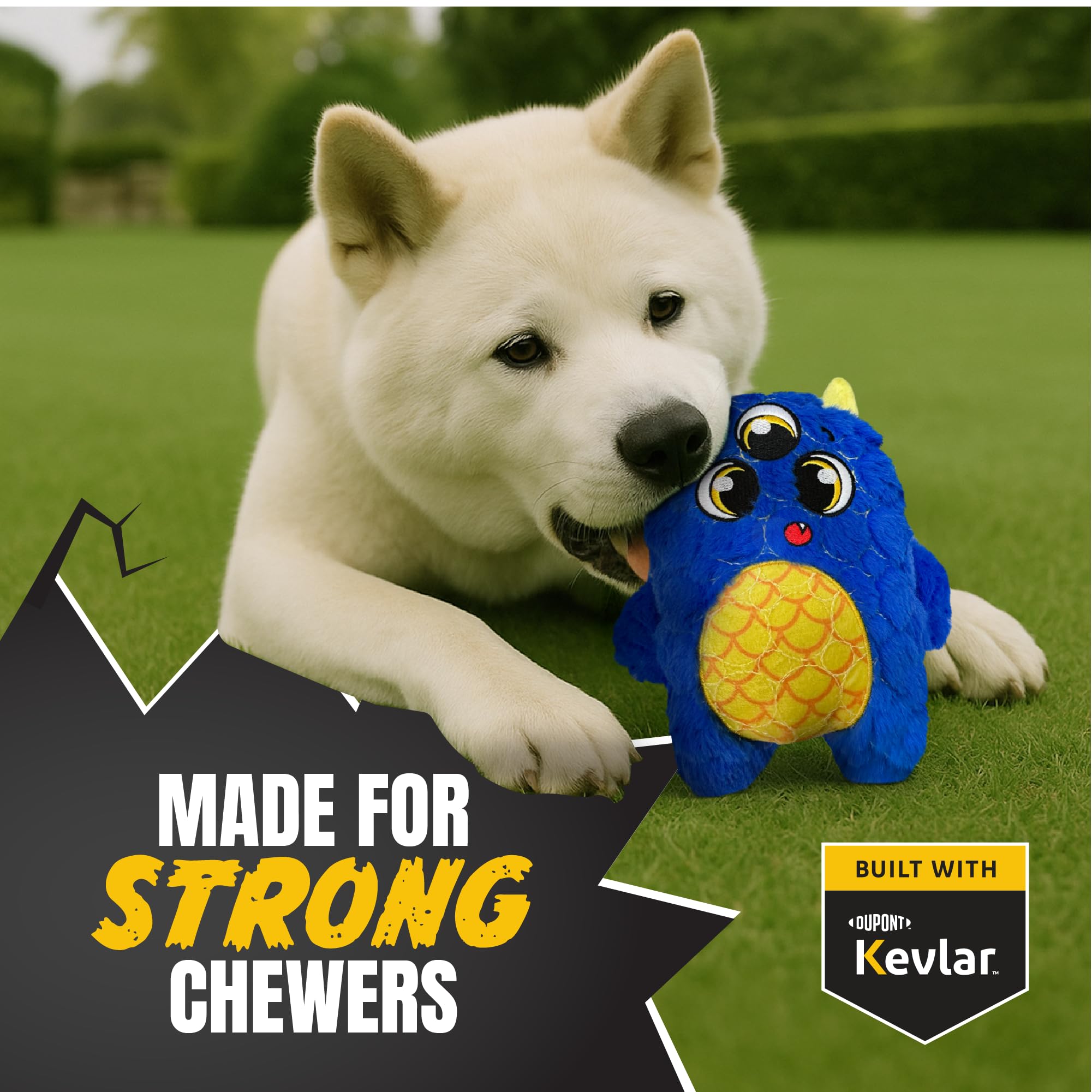 Bite Force - Durable & Strong Dog Toy Blue Furocious Frank Monster with Squeaker, Kevlar-Reinforced Seams for Aggressive chewers
