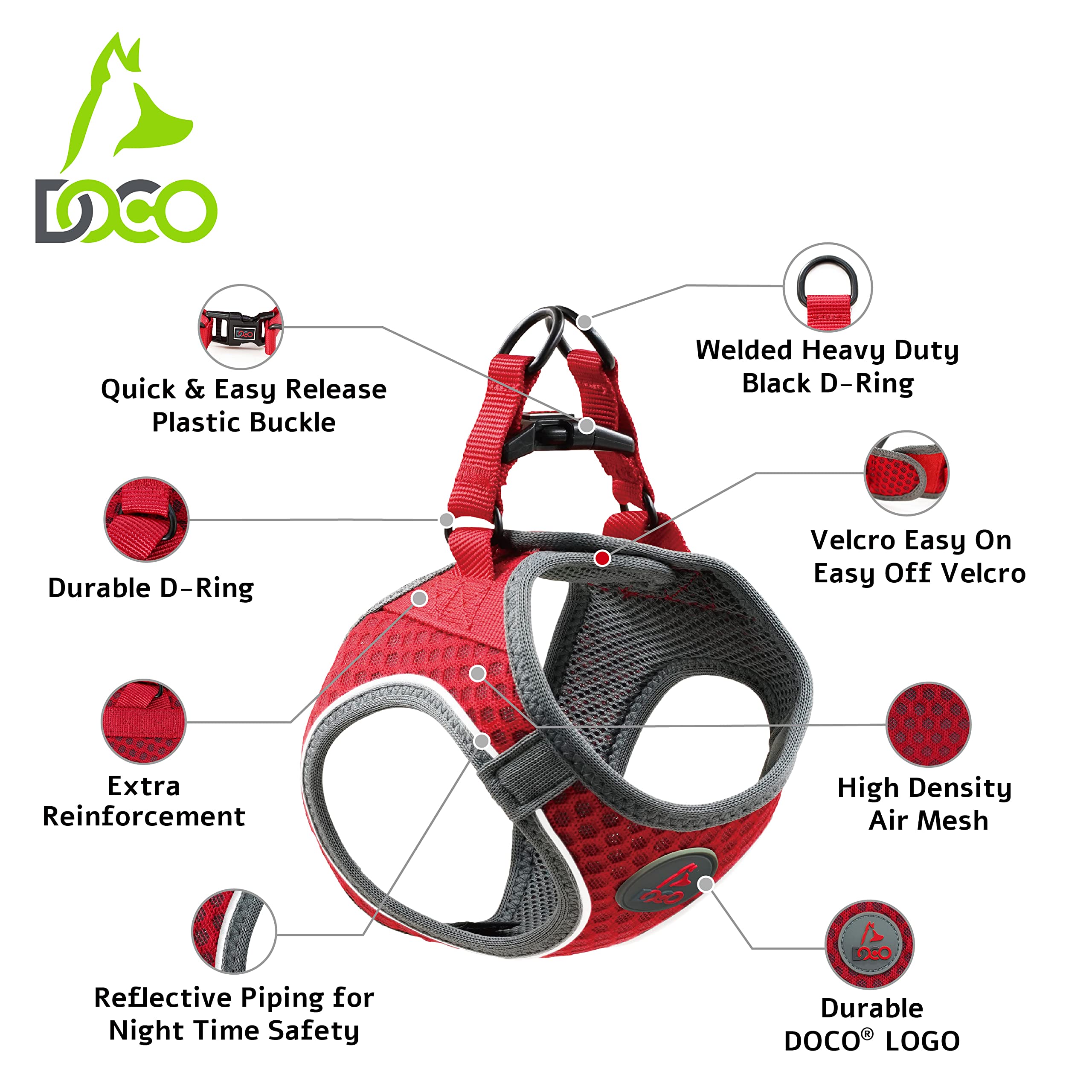 DOCO Dog Harness (Chest 13.5-14, Weight 4-6 lbs) Athletica Adjustable Heavy Duty No Choke Puppy Vest for Extra Small Dogs Lightw