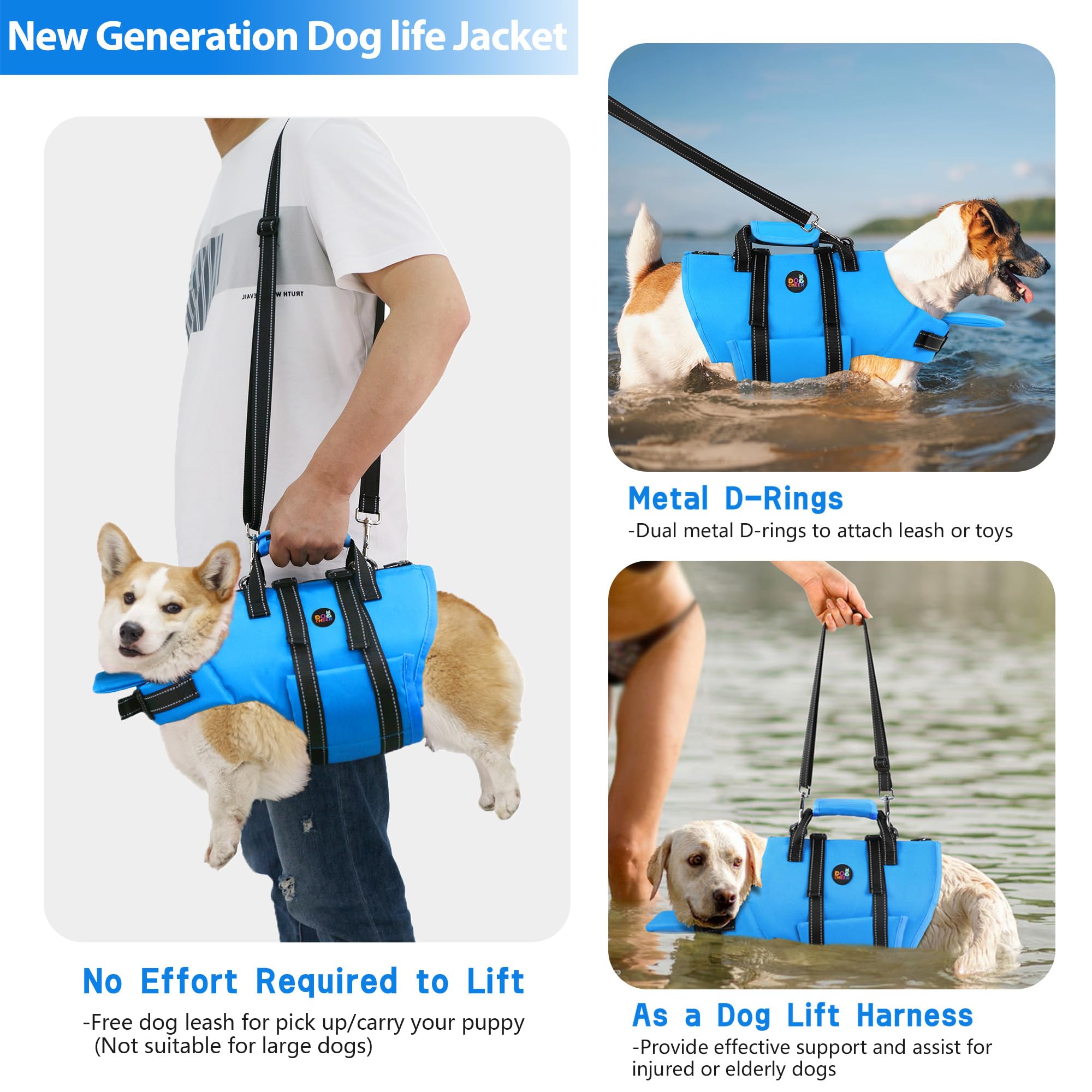 Dogcheer Dog Life Jacket With Zipper And 4Ft Leash, Adjustable Pet Life Vest For Swimming Boating, High Buoyancy Flotation Swim