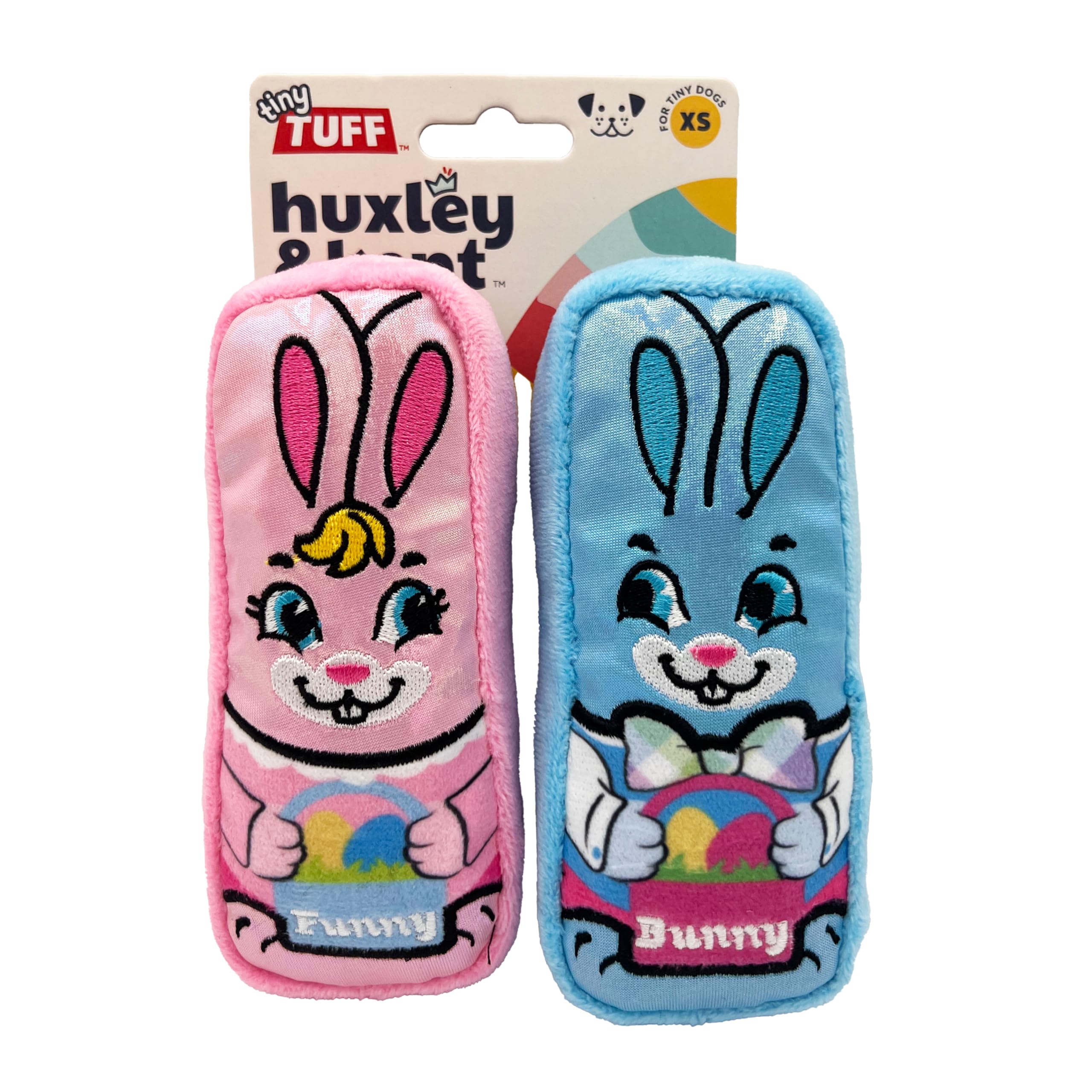 Huxley & Kent Tiny Tuff - Funny Bunnies - Easter/Spring Extra Tough Dog Toy For Small Dogs - 2-Pack Funny Dog Toy - Features Squ