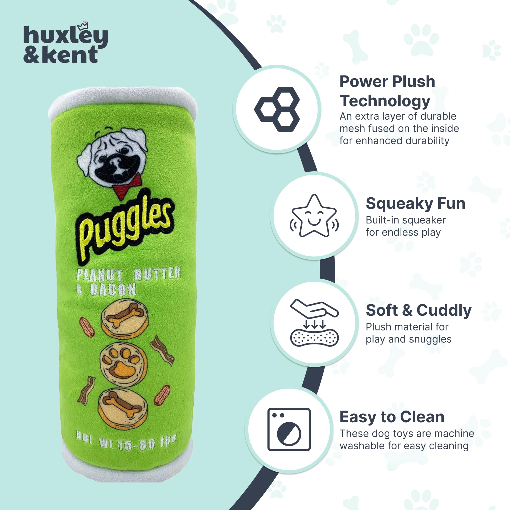 Huxley & Kent For Dogs - Puggles Can (Small) - Power Plush Funny Dog Toy With Squeaker - Fun, Durable, And Safe - H&K