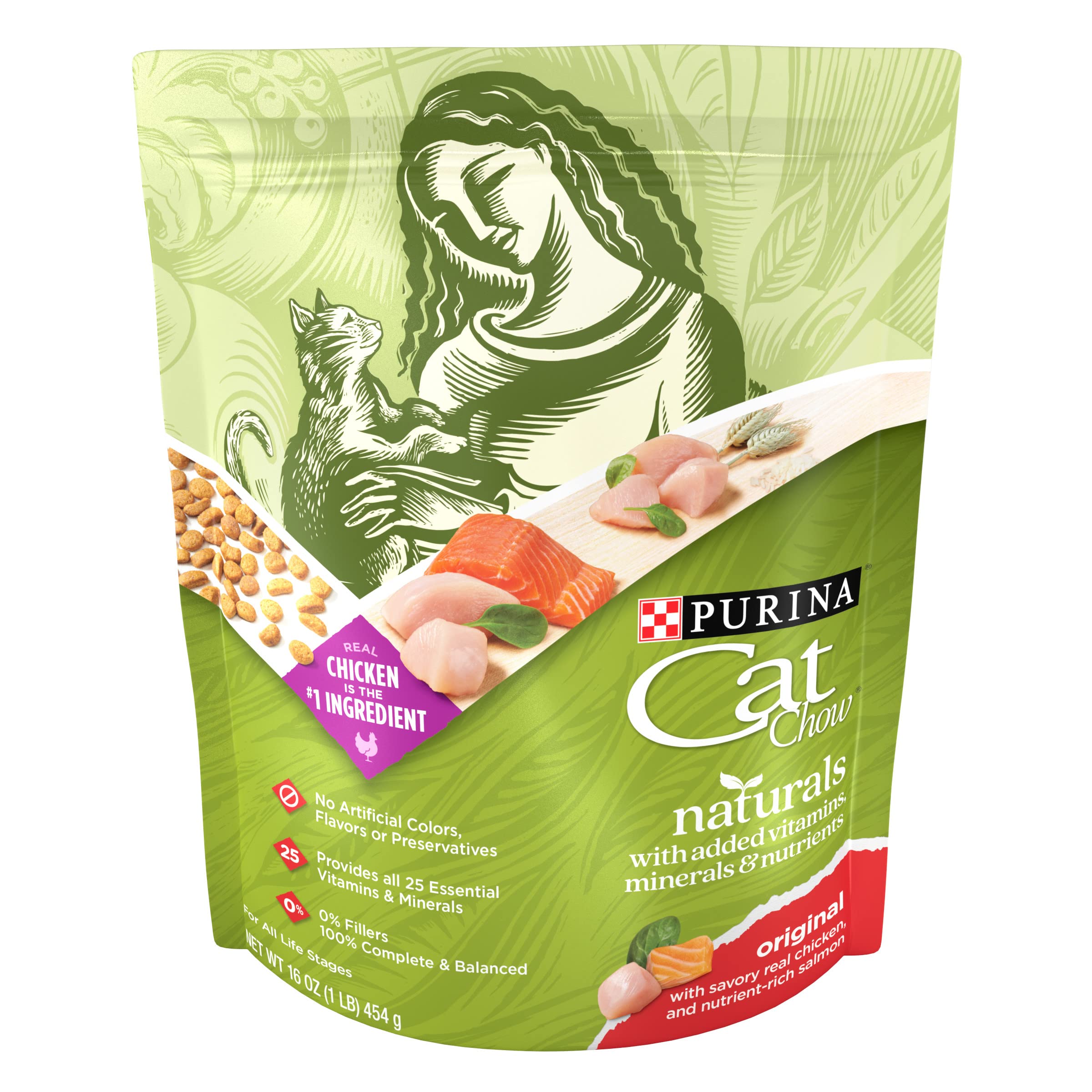 Purina Cat Chow Naturals With Added Vitamins, Minerals and Nutrients Dry Cat Food, Naturals Original - (6) 16 oz. Pouches