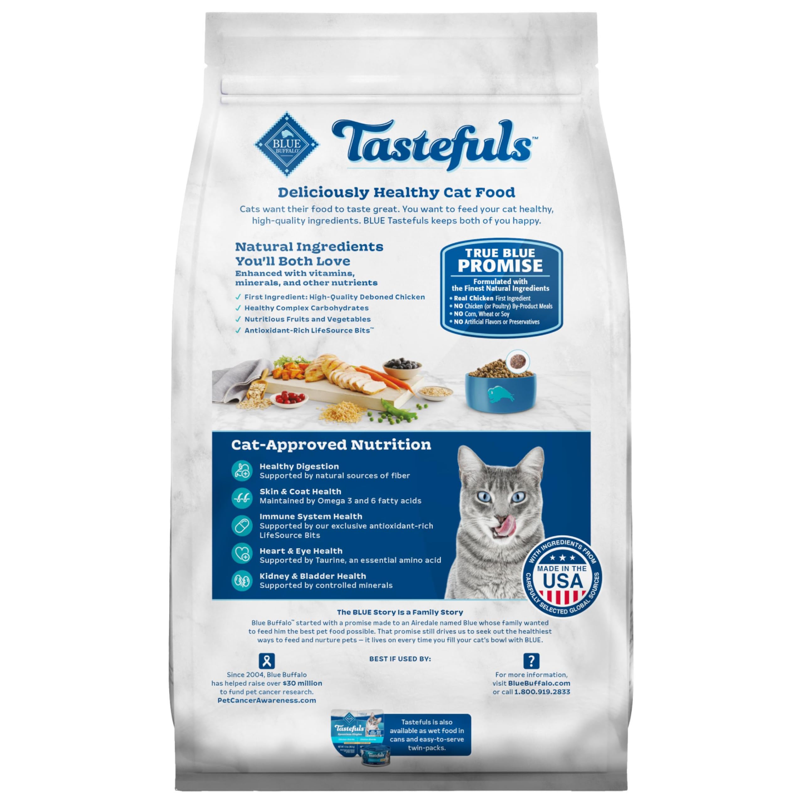 Blue Buffalo Tastefuls Natural Dry Food for Active Adult Cats, Chicken and Brown Rice Recipe, 7-lb. Bag