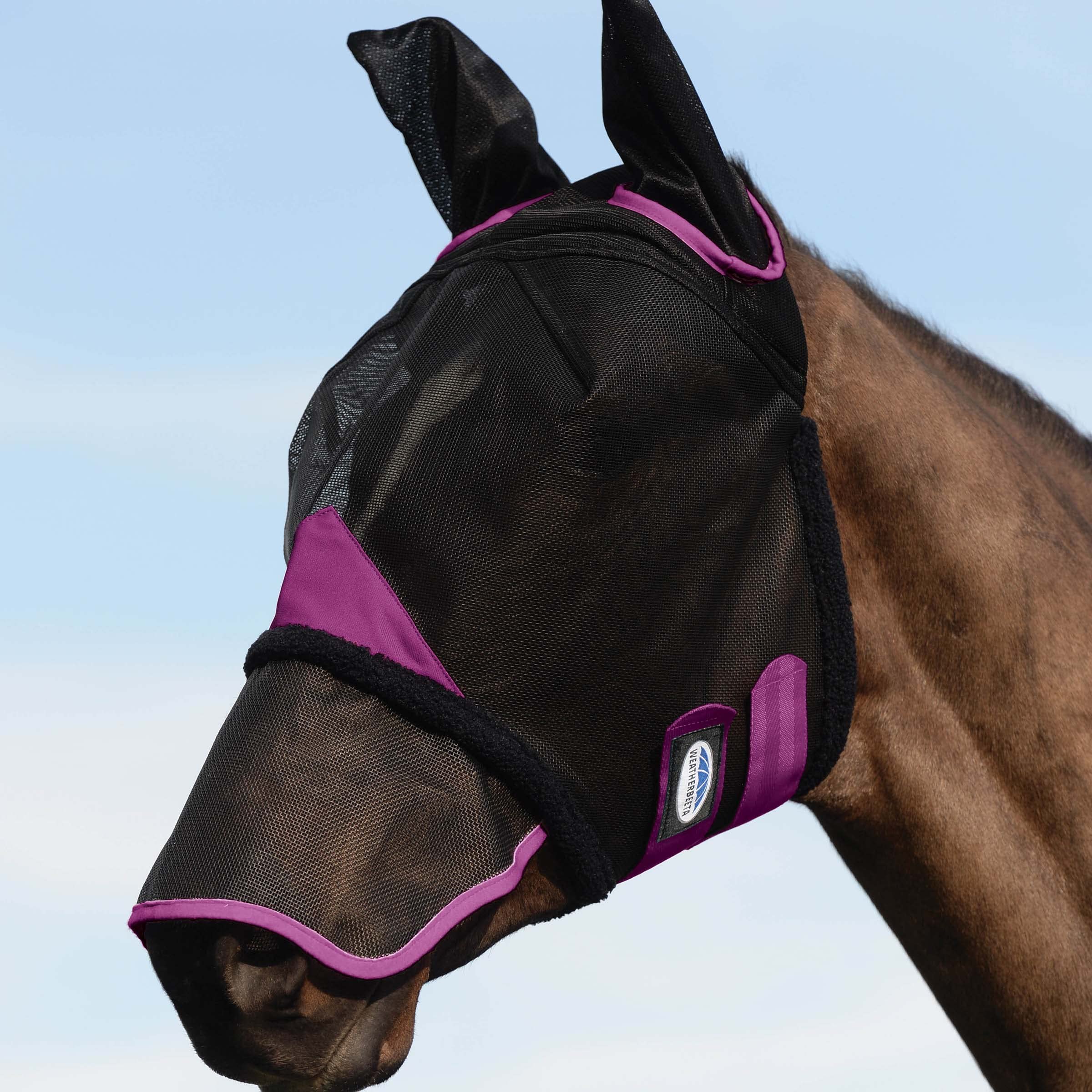 WeatherBeeta ComFiTec Durable Mesh Mask with Ears & Nose, Black/Purple, Cob