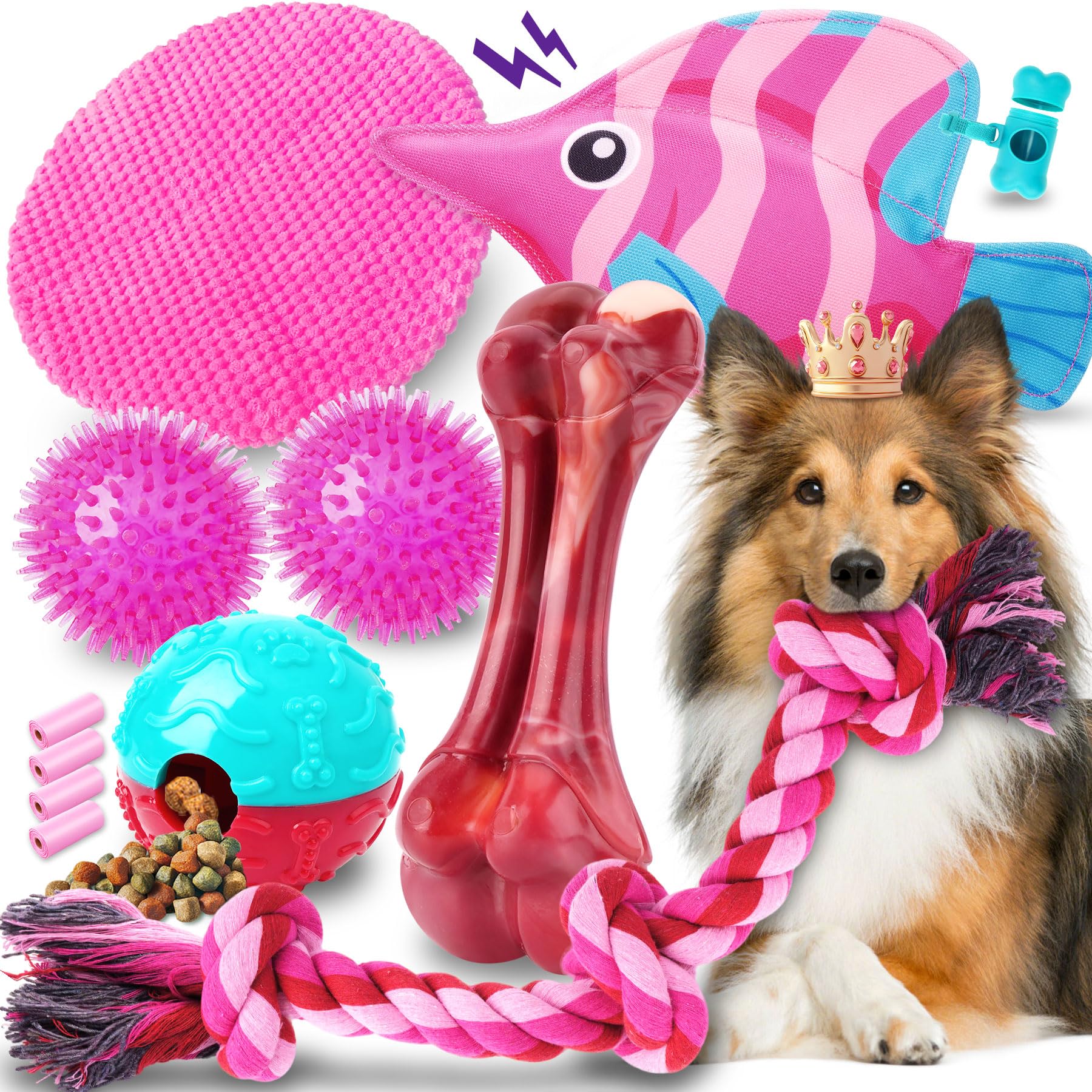 Zeaxuie 12 Pack Heavy Duty Various Dog Chew Toys Pack For Aggressive Chewers - Includes Large Rope Toys, Squeaky Toys & Indestru