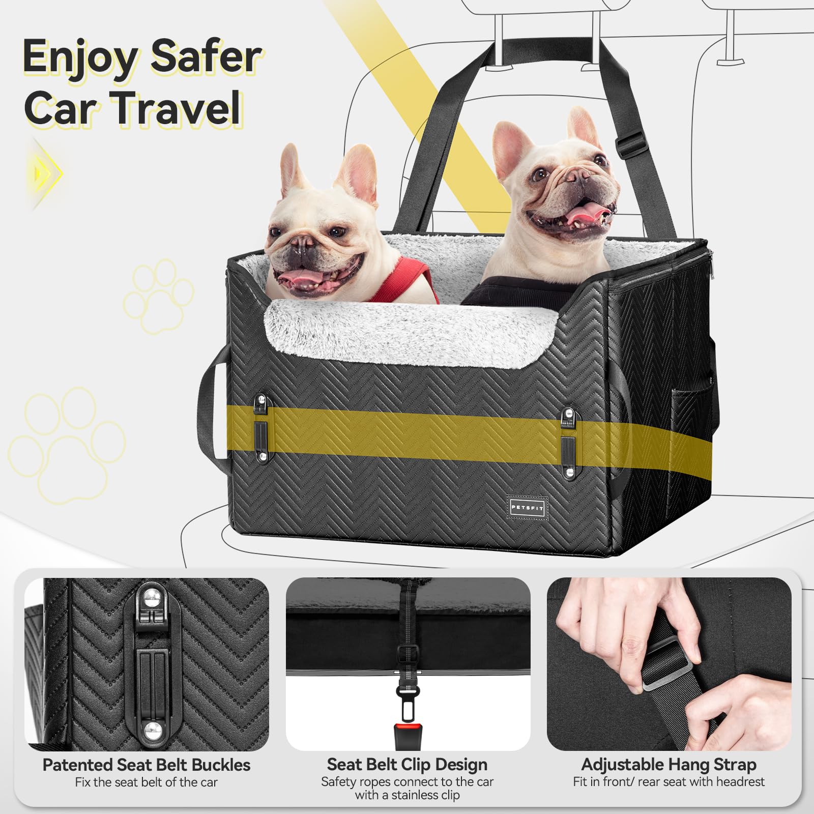 Petsfit Dog Car Seat Medium Sized Dog, Waterproof Pu Leather Dog Seat For Car With Patent Safe Buckles, 2 Clip-On Safety Leashes
