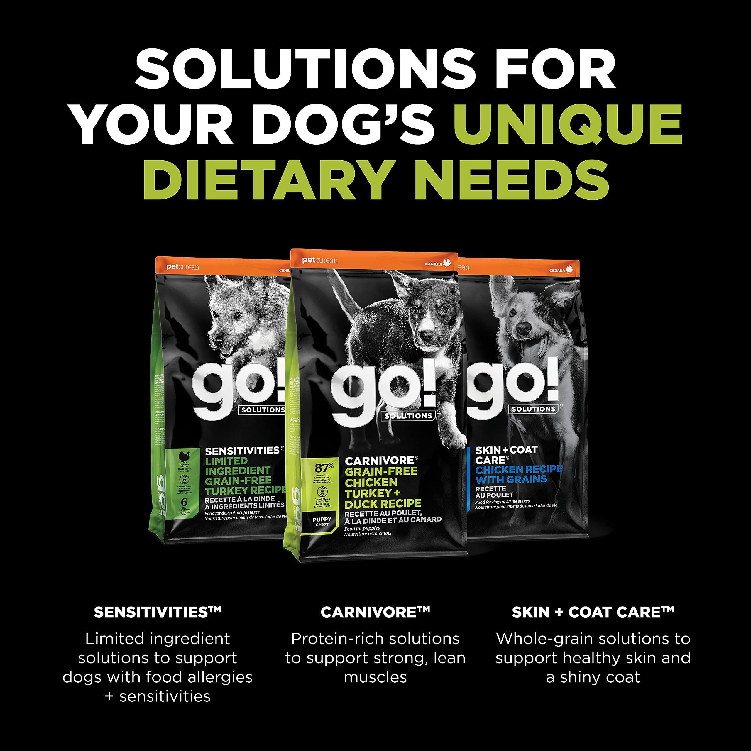 Go! Solutions Carnivore, Grain-Free, Protein Rich Dry Dog Food, Chicken, Turkey and Duck Puppy Recipe, Small Kibble, 3.5 lb Bag