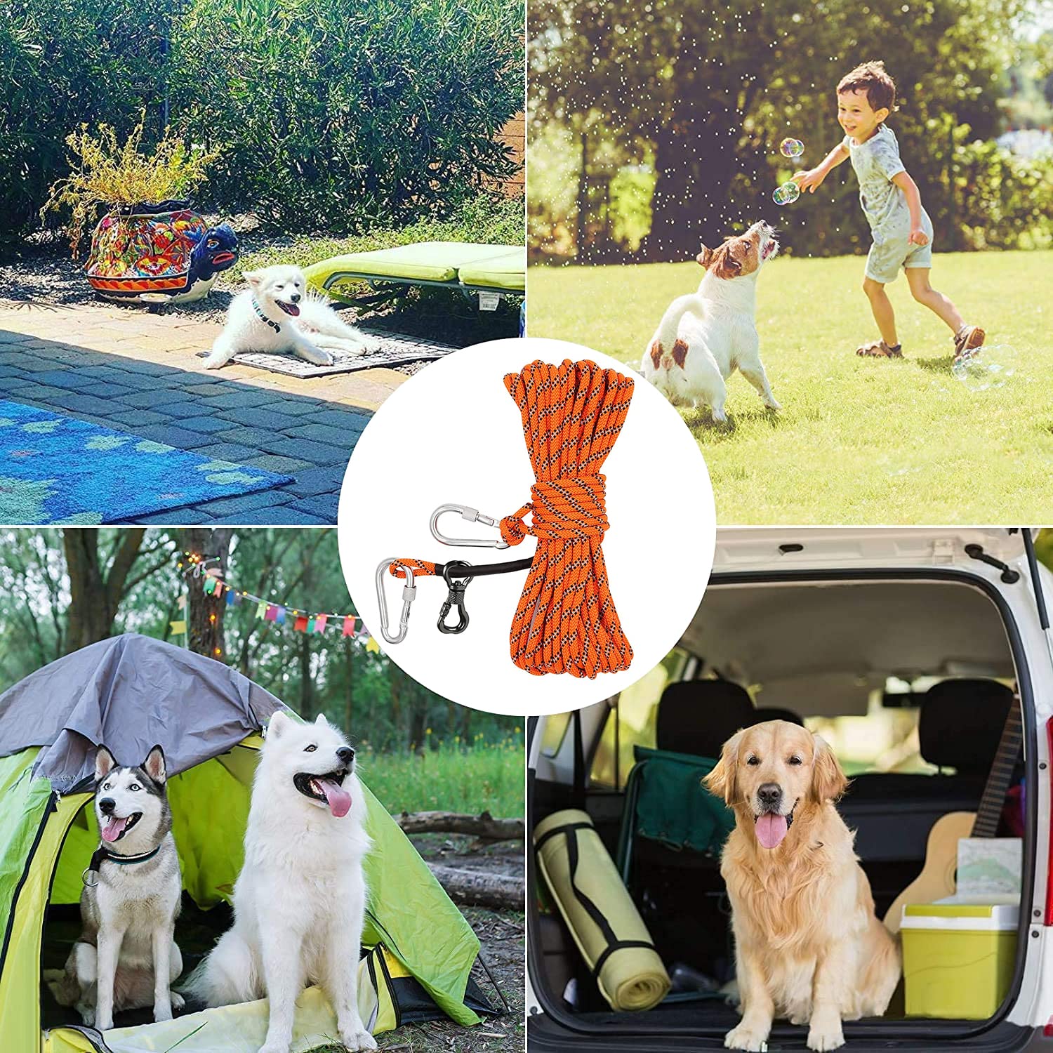 XiaZ Dog Tie Out Cable for Camping, 75ft Portable Overhead Trolley System for Dogs up to 200lbs,Dog Lead for Yard, Camping, Park