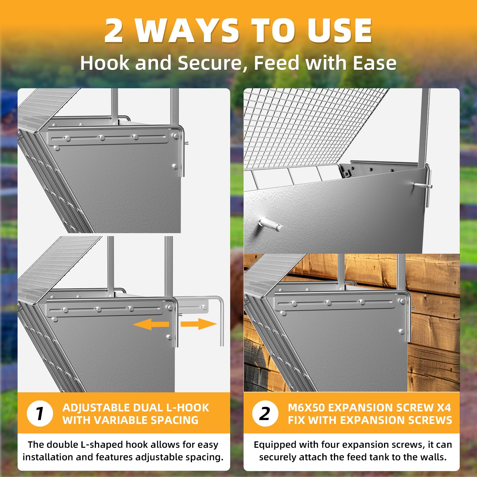 Wall Mount Hay Rack, 2 in-1 Goat Hay Feeder with Hook, 19 Gallons Heavy Duty Galvanized Wall Hay Rack, Livestock Feeder with Adj