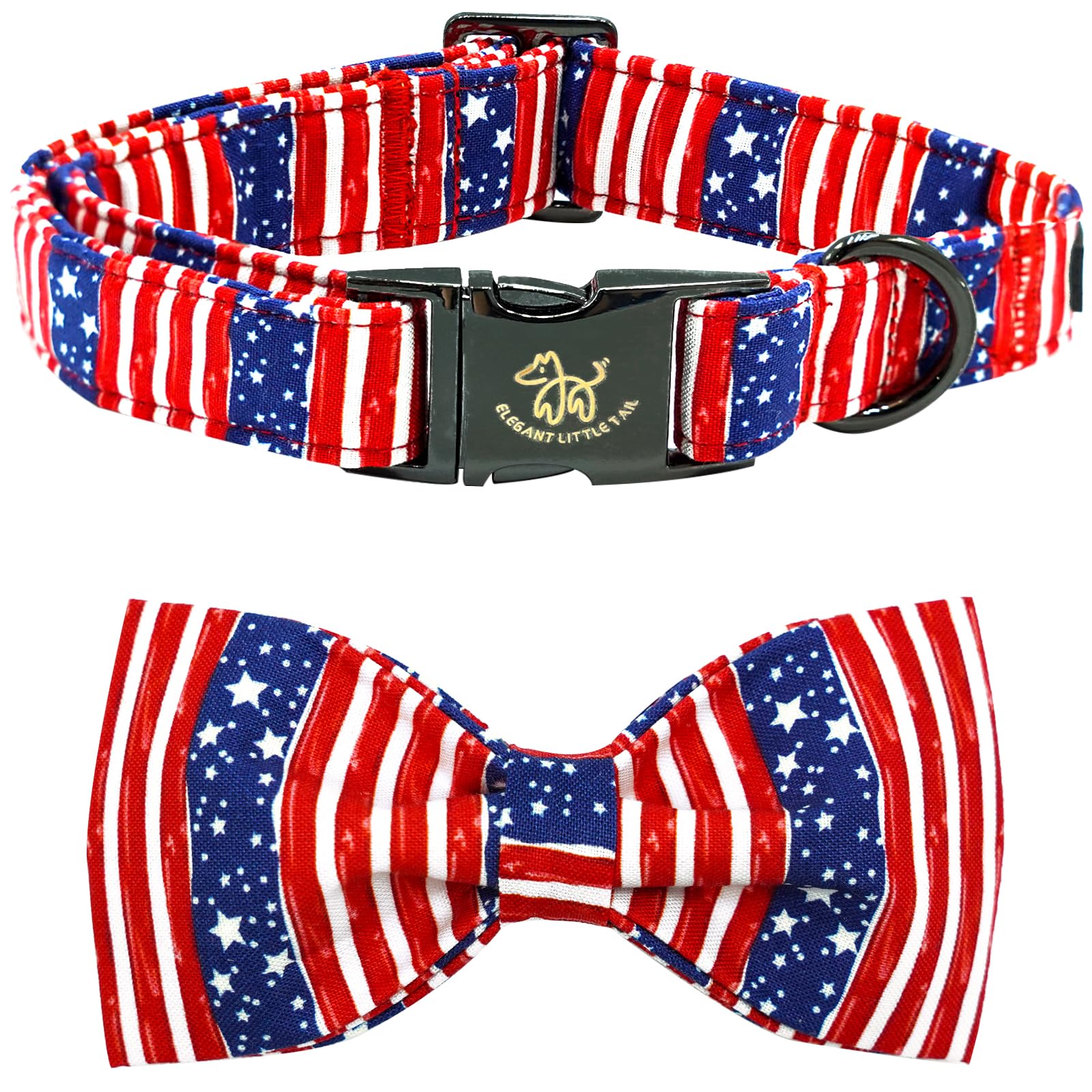 Elegant Little Tail Independence Dog Collar, Holiday Pet Collar With Bow Dog Durable Patriotic Dog Collars Pet Gift Adjustable D