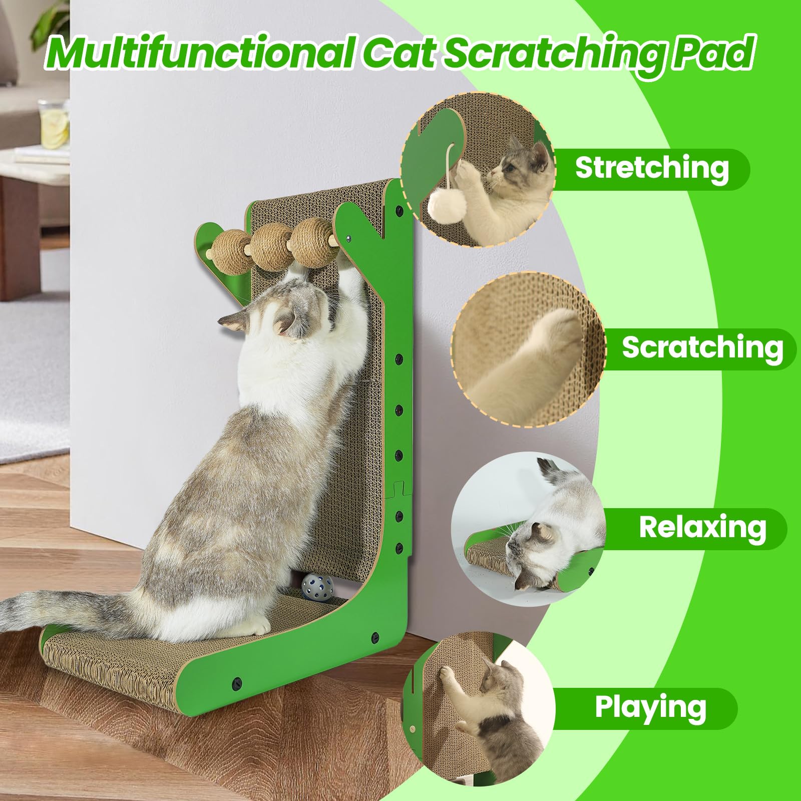 Yemoo Cat Scratcher, 23.6 Inch Cat Scratching Post, L Shaped Vertical Cat Scratching Board For Wall And Couch Protection, Cardbo