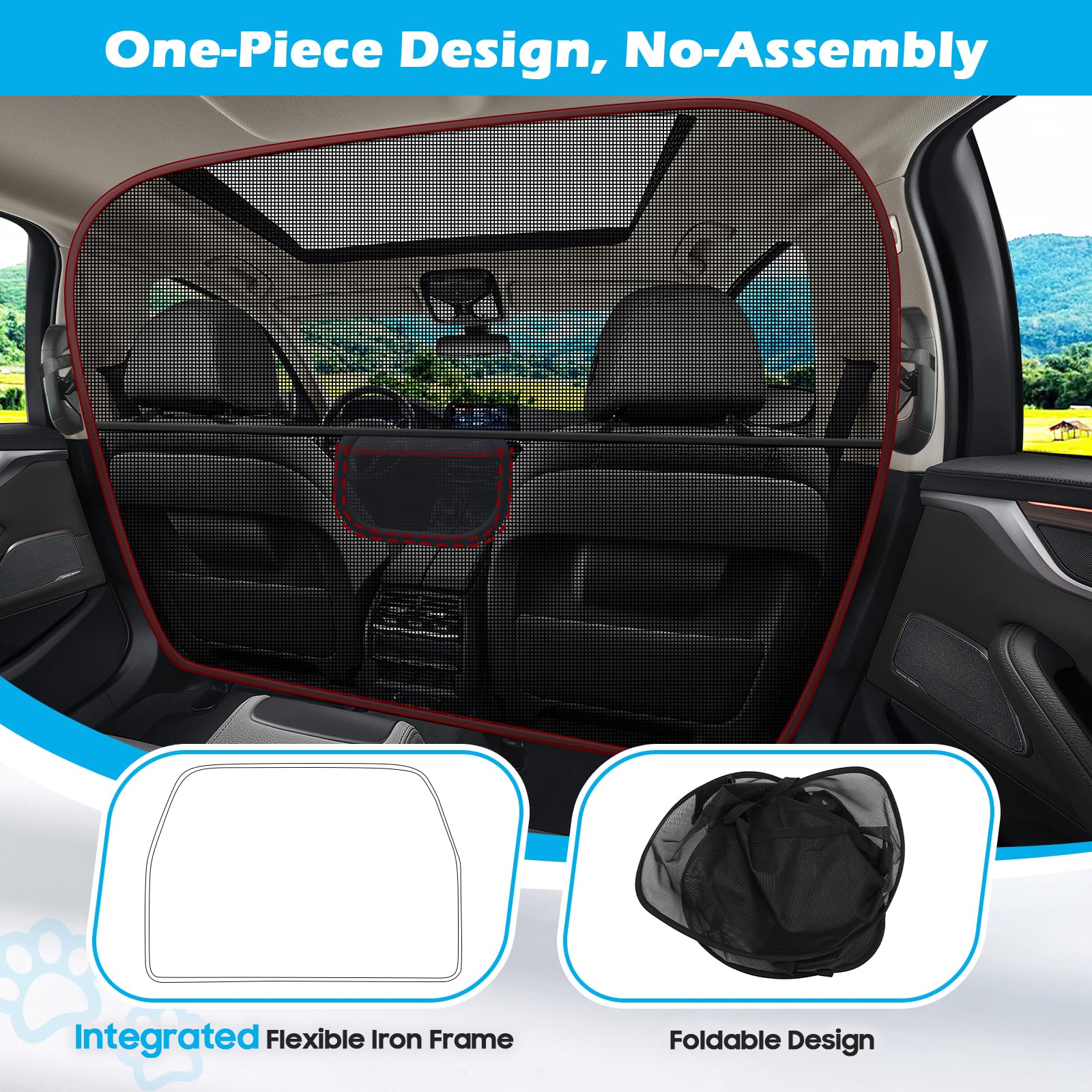 Automiim Dog Car Barrier - 61.4" Wide One-Piece Design, Large Back Seat Divider for SUV and Pickup