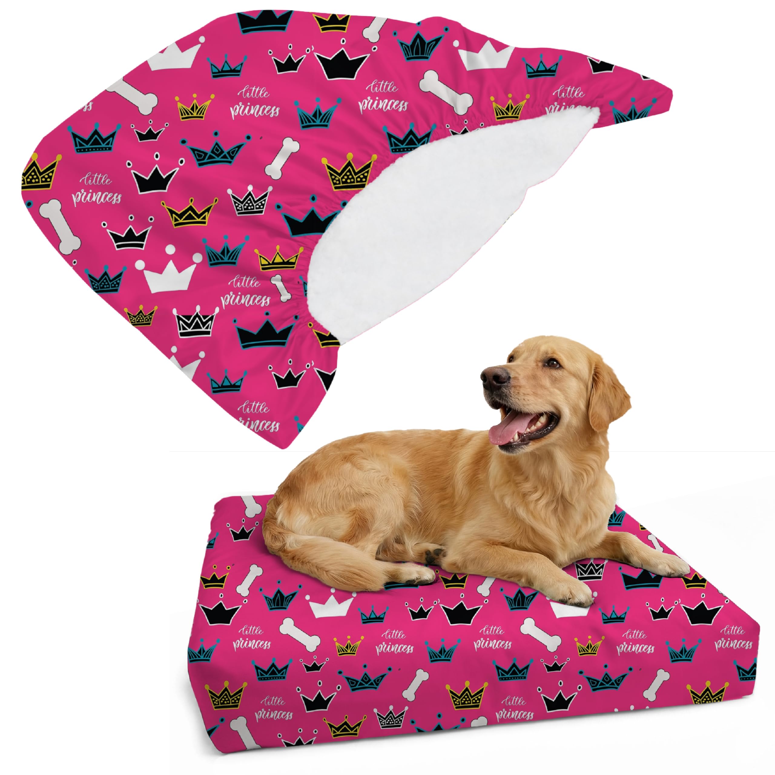 DUKE&LEFTY Furever Pet Dog Bed Slipcover-Stretch Soft Petbed Cover-Universal-Easy to Remove (Zipper Free)-Princess/Small