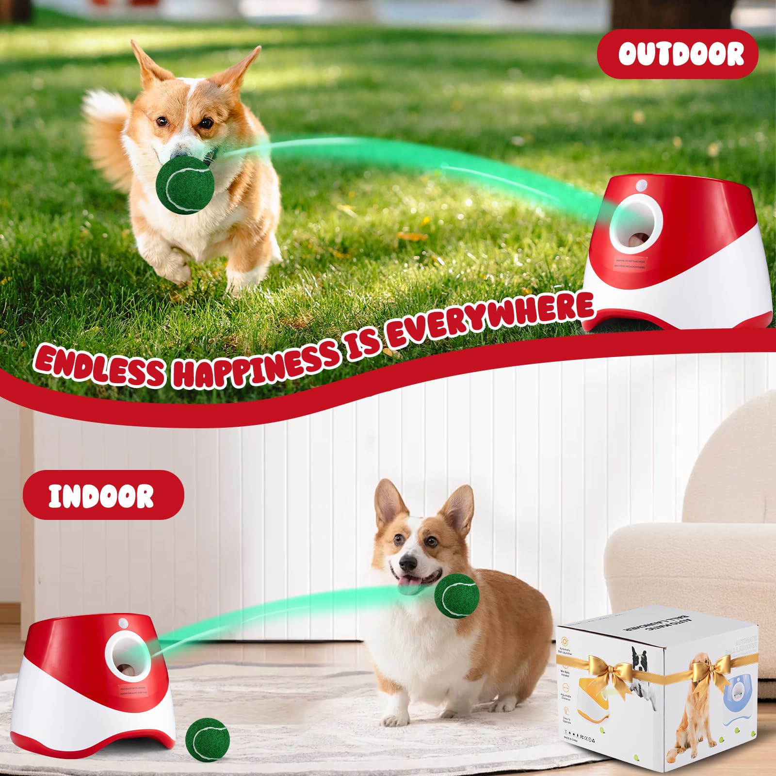 Wortade Automatic Ball Thrower For Dogs, Dog Ball Thrower Launcher With 10-30 Ft Distance, Rechargeable Automatic Dog Toy, Dog B