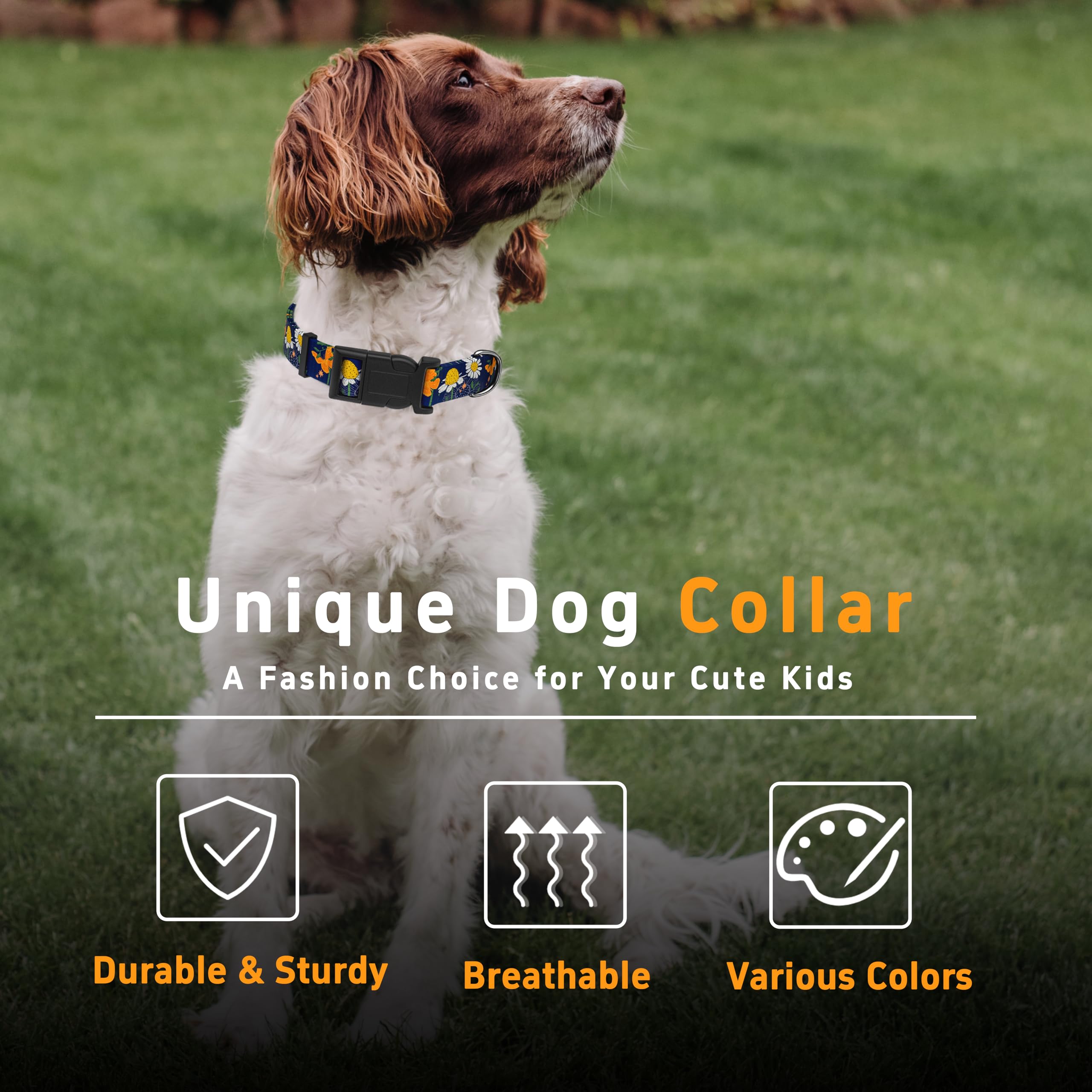 Seyezo Dog Collar With Butterflies Print, Daisy Boys Girls Puppy Collar For Small Medium Large Dogs, Adjustable Soft Floral Pet