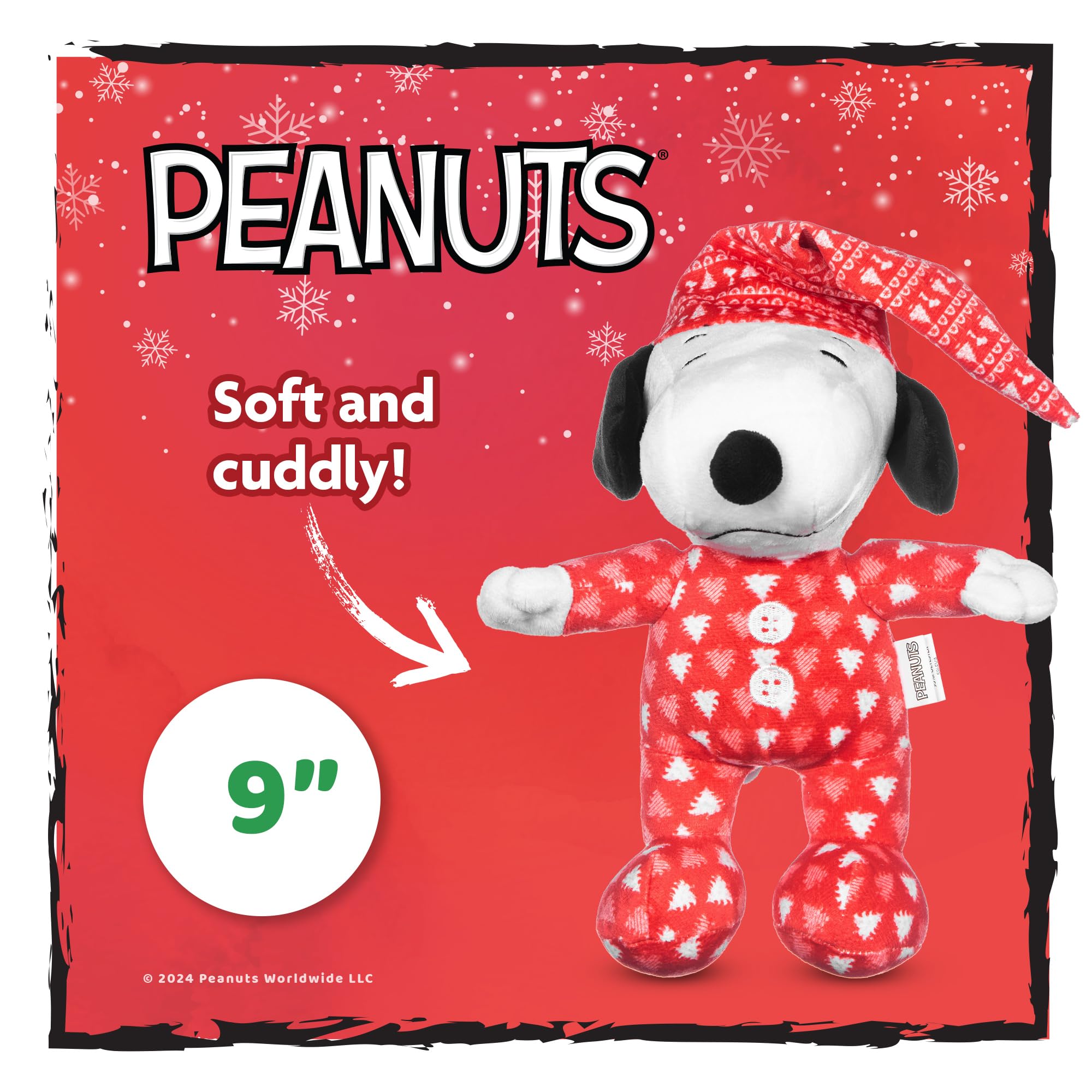 PEANUTS for Pets Holiday Snoopy Slumber Party Squeaky Dog Toy | Medium Snoopy Christmas Snoopy Dog Toy | Snoopy Stuffed Animal O