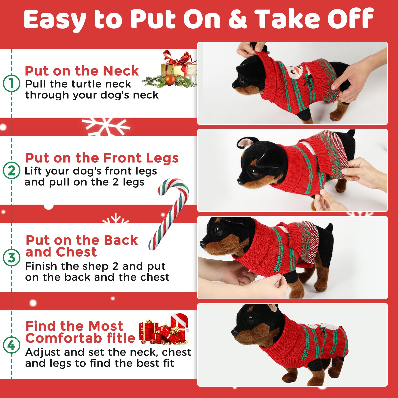 Christmas Sweaters For Small, Medium & Large Dogs - Soft, Warm Dog Clothes For Outdoors, Turtleneck, Double Knitting Collar, Sno