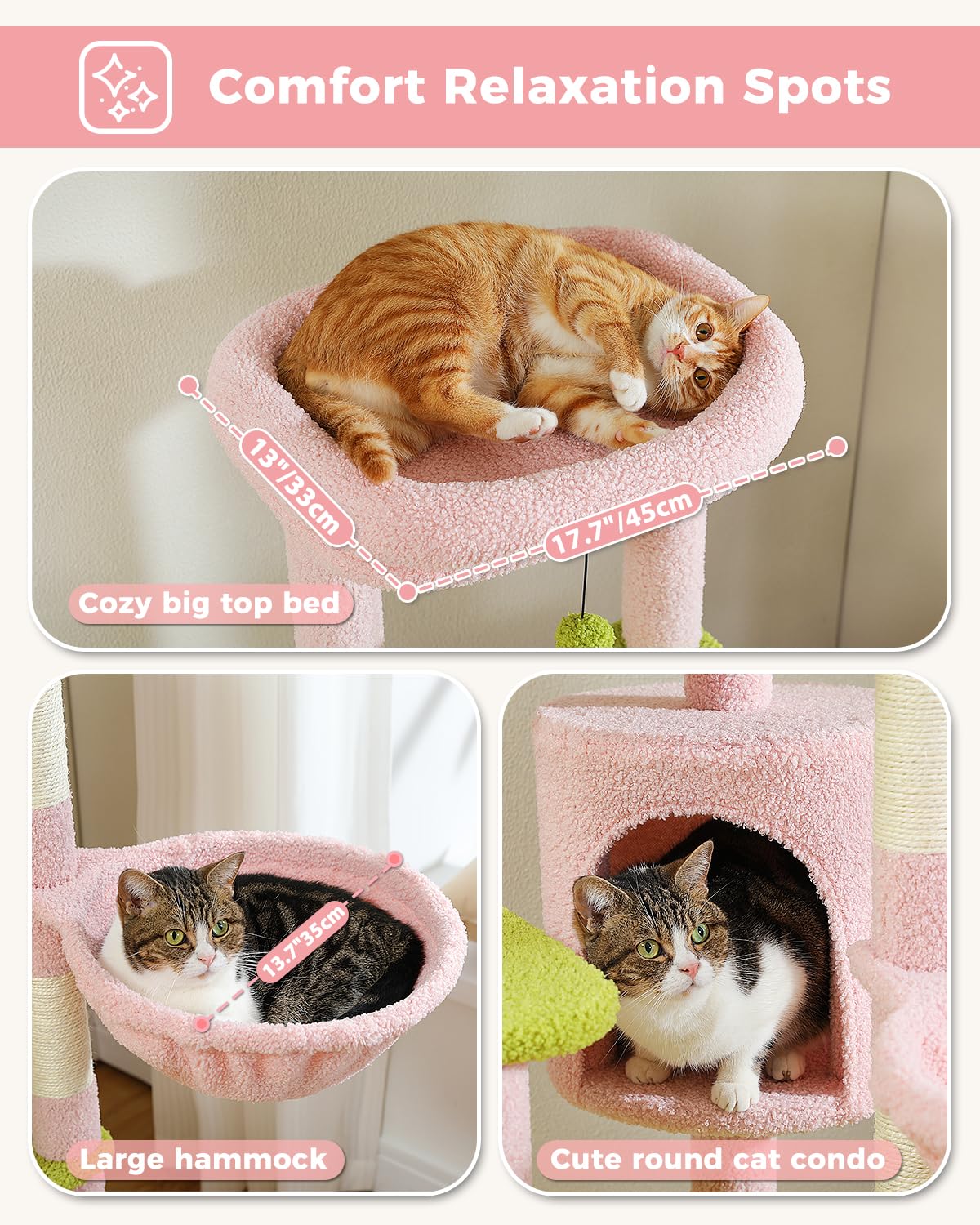 Muttros 59 Flower Cat Tree, Tall Cat Tree For Large Cat, Multi-Level Cat Tower, Cute Cat Tree For Indoor Cats, Cat Condo With