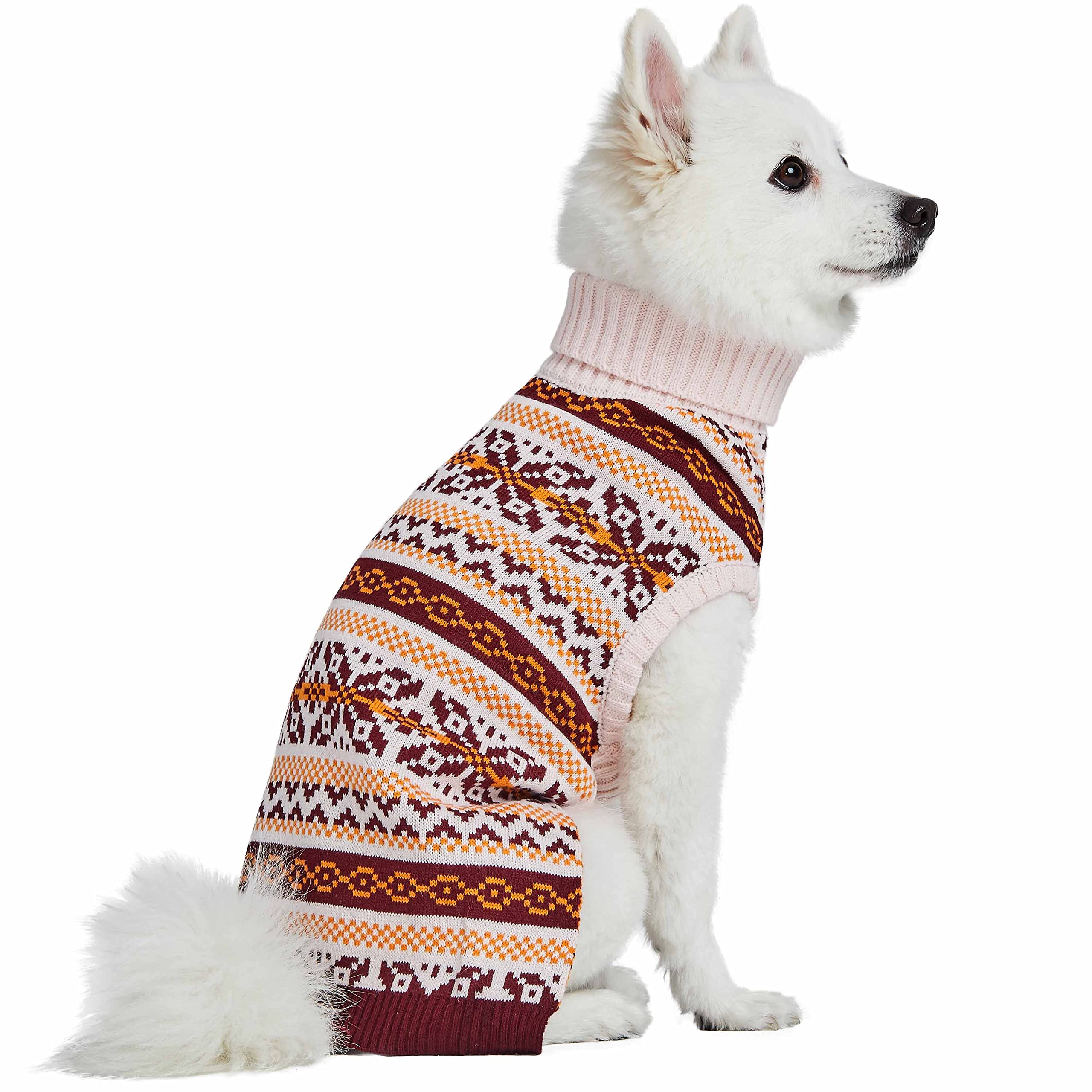 Blueberry Pet Artisan Everyday Turtleneck Fair Isle Fall Winter Pullover Dog Sweater In Beige, Back Length 14', Warm Clothes For Medium Dogs