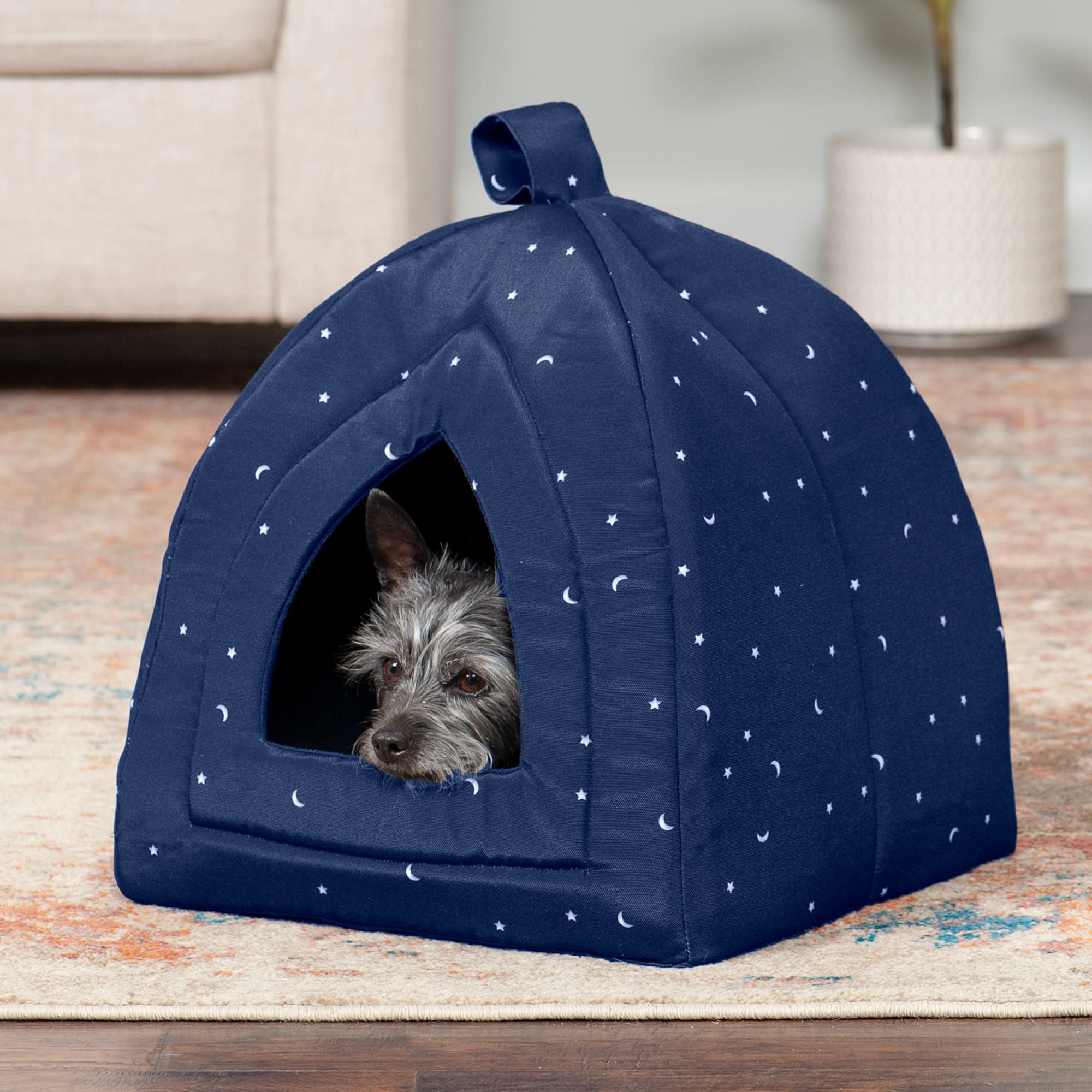 Furhaven Small Cat Bed - Washable Polycanvas Print Pet Tent, Night Sky, Model 92207150