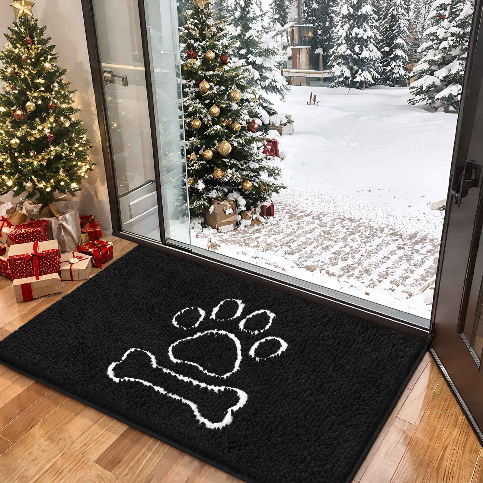 AROgAN Doormat Dog chenille Doormats Indoor Entrance Black Pet Indoor Door Mats Washable for Mud Entry Indoor Busy Area Dogs Mud