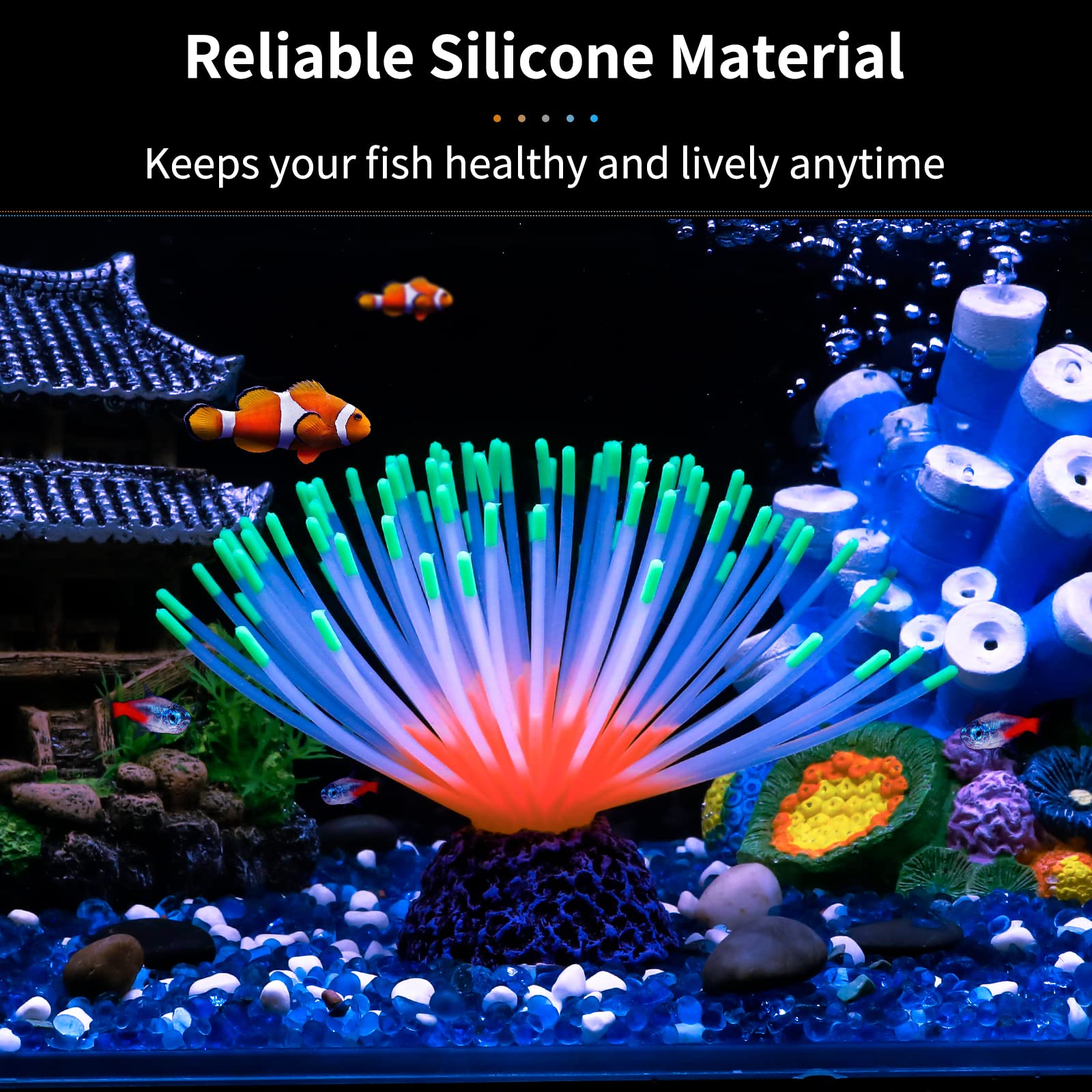 Uniclife Aquarium Imitative Green Sea Urchin Ball Artificial Silicone Ornament With Glowing Effect For Fish Tank Landscape Decor