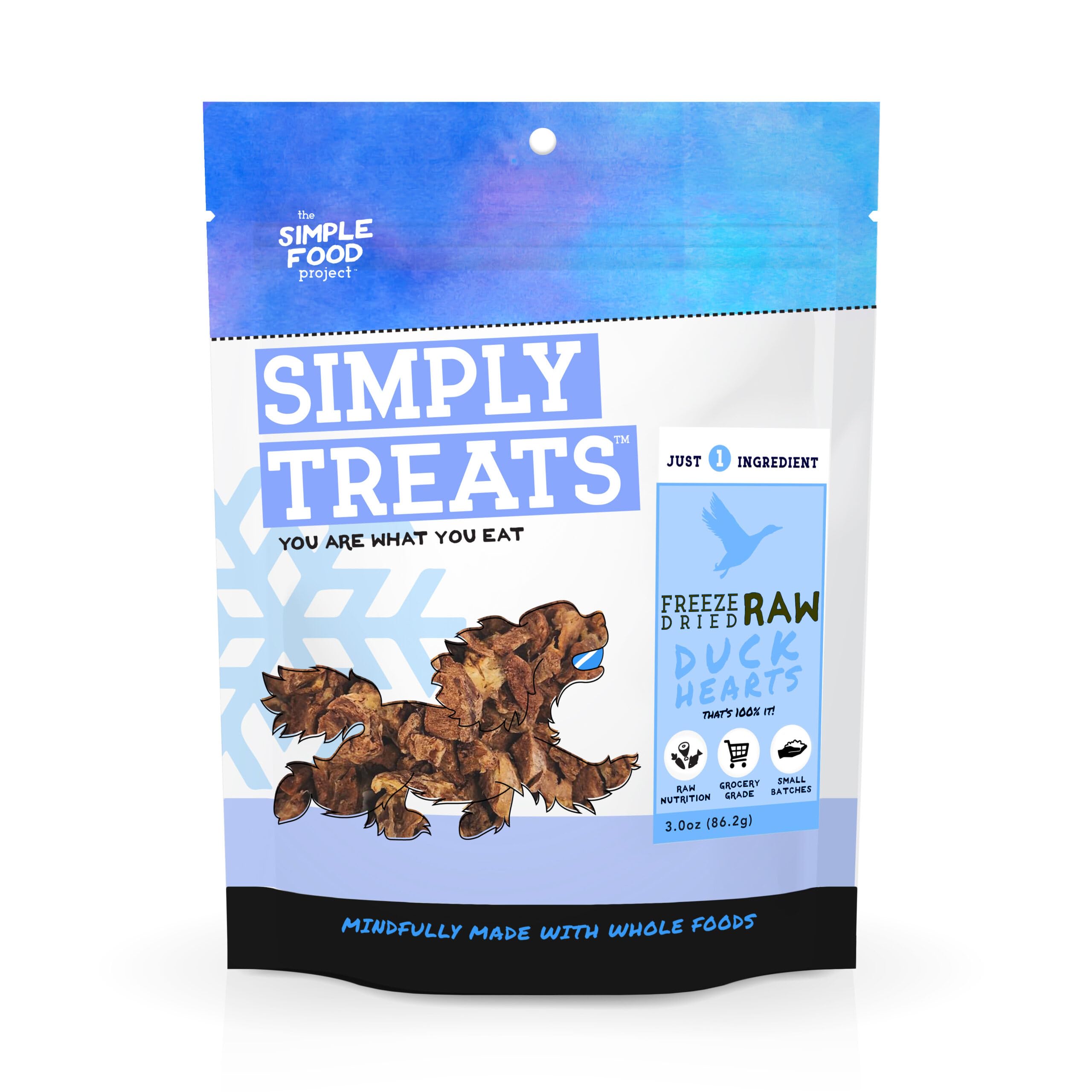 The Simple Food Project Freeze Dried Raw Dog Treats Grain Free, All Natural, with Just 1 Ingredient Duck Hearts for Dogs Use As 