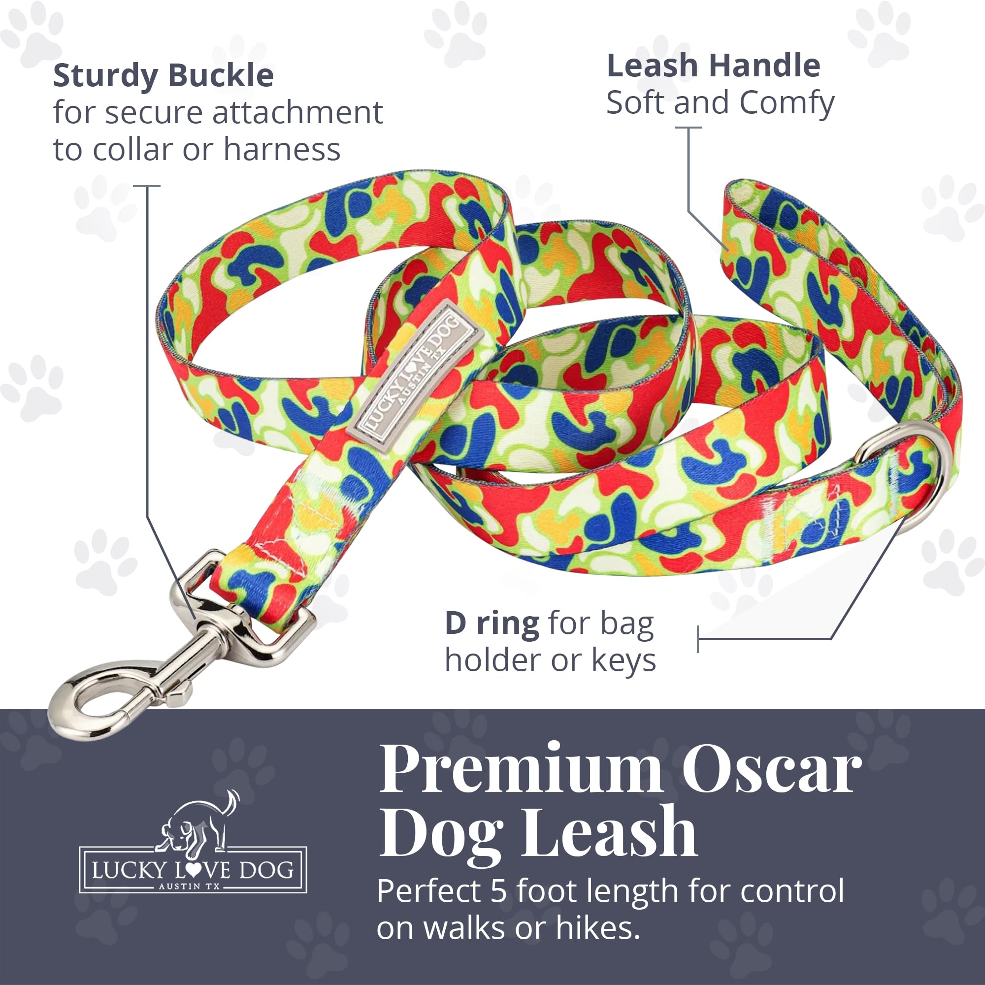 Lucky Love Dog Leash, Pattern Oscar Dog Leash, Small, Durable & Long Lasting (Oscar, Small)