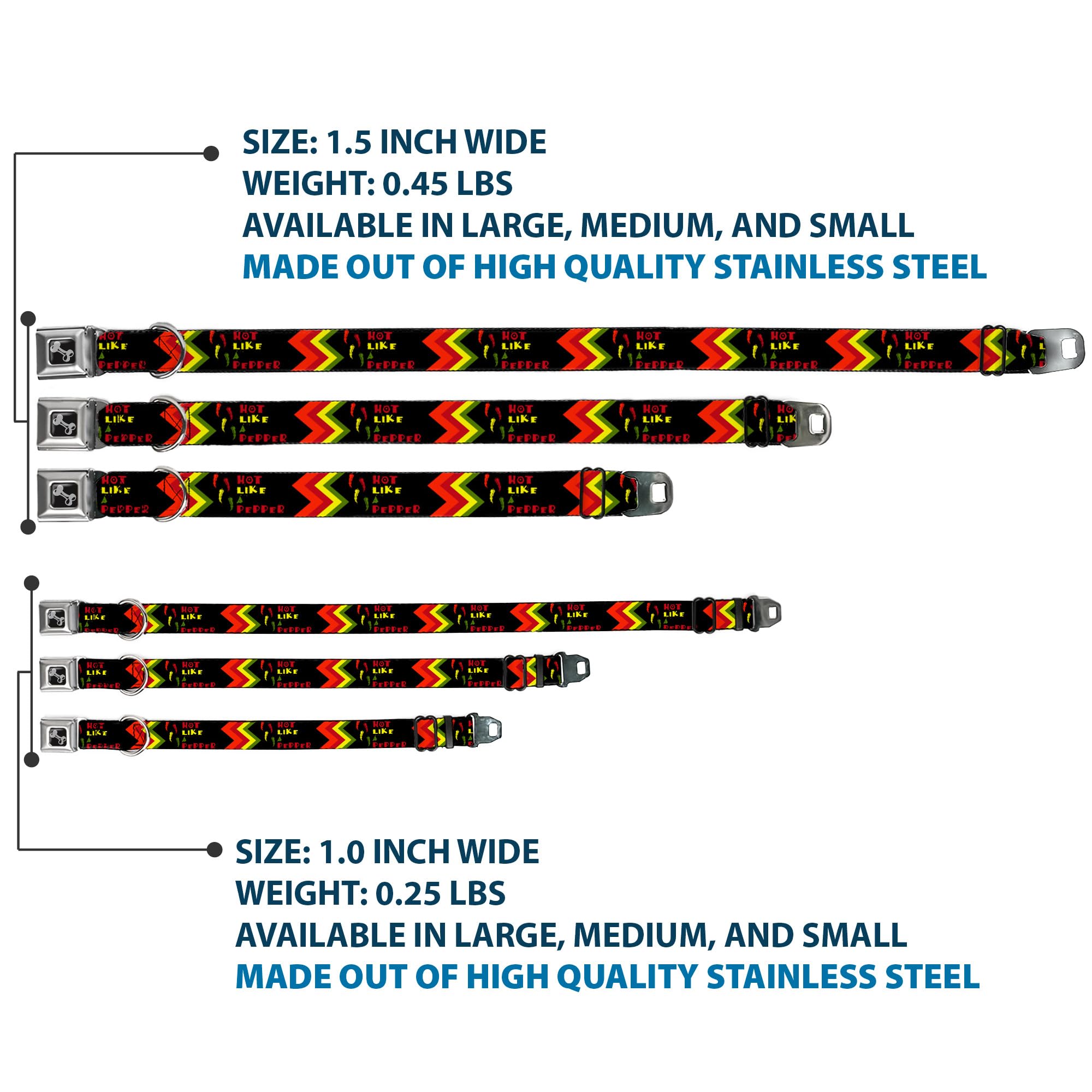 Buckle-Down Seatbelt Buckle Dog Collar - Hot Like A Pepper - 1.5' Wide - Fits 18-32' Neck - Large