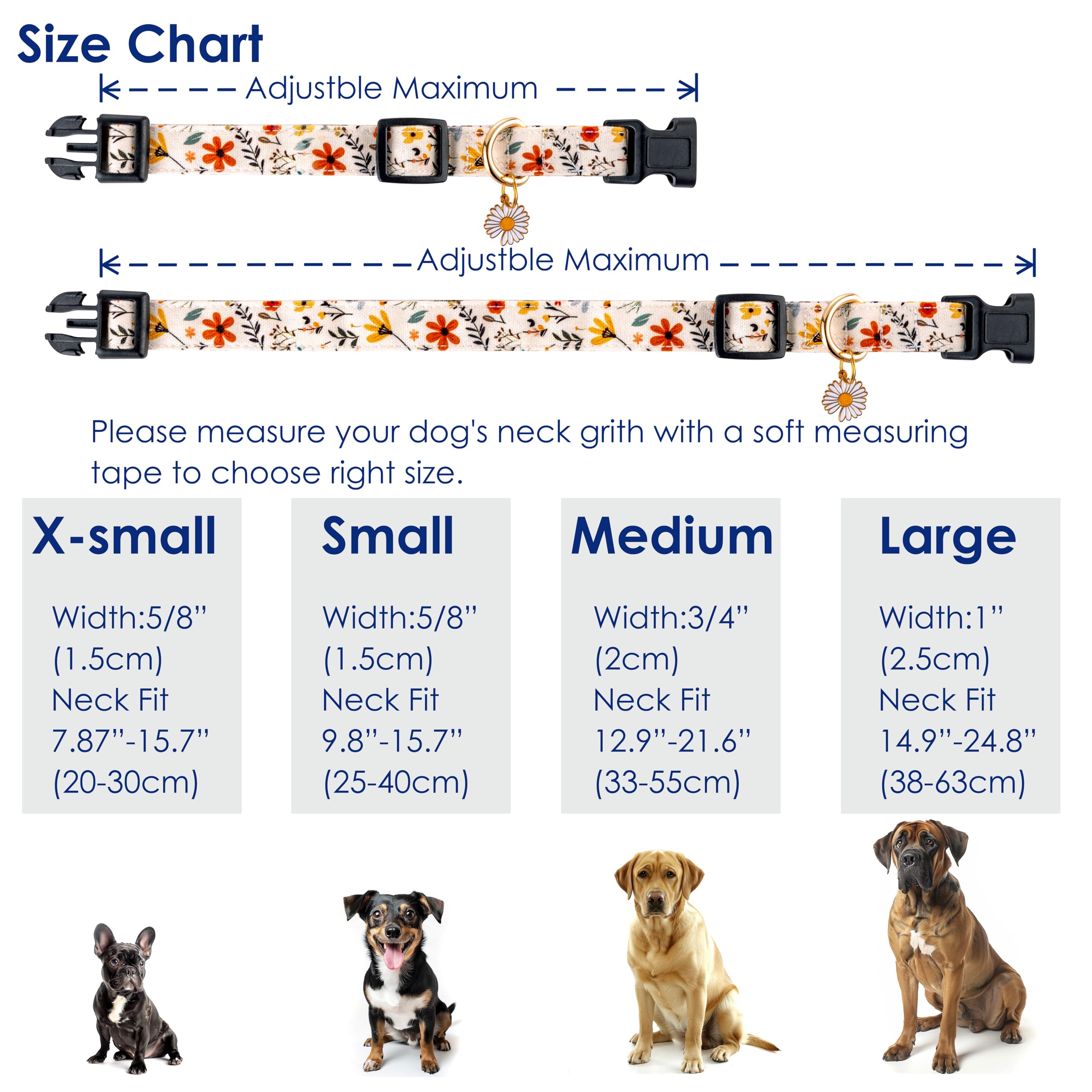Raisingwell Cotton Dog Collar Beige Flower Pattern For Boys And Girls Cute Dog Collars Summer Fall Gift Adjustable For Medium To