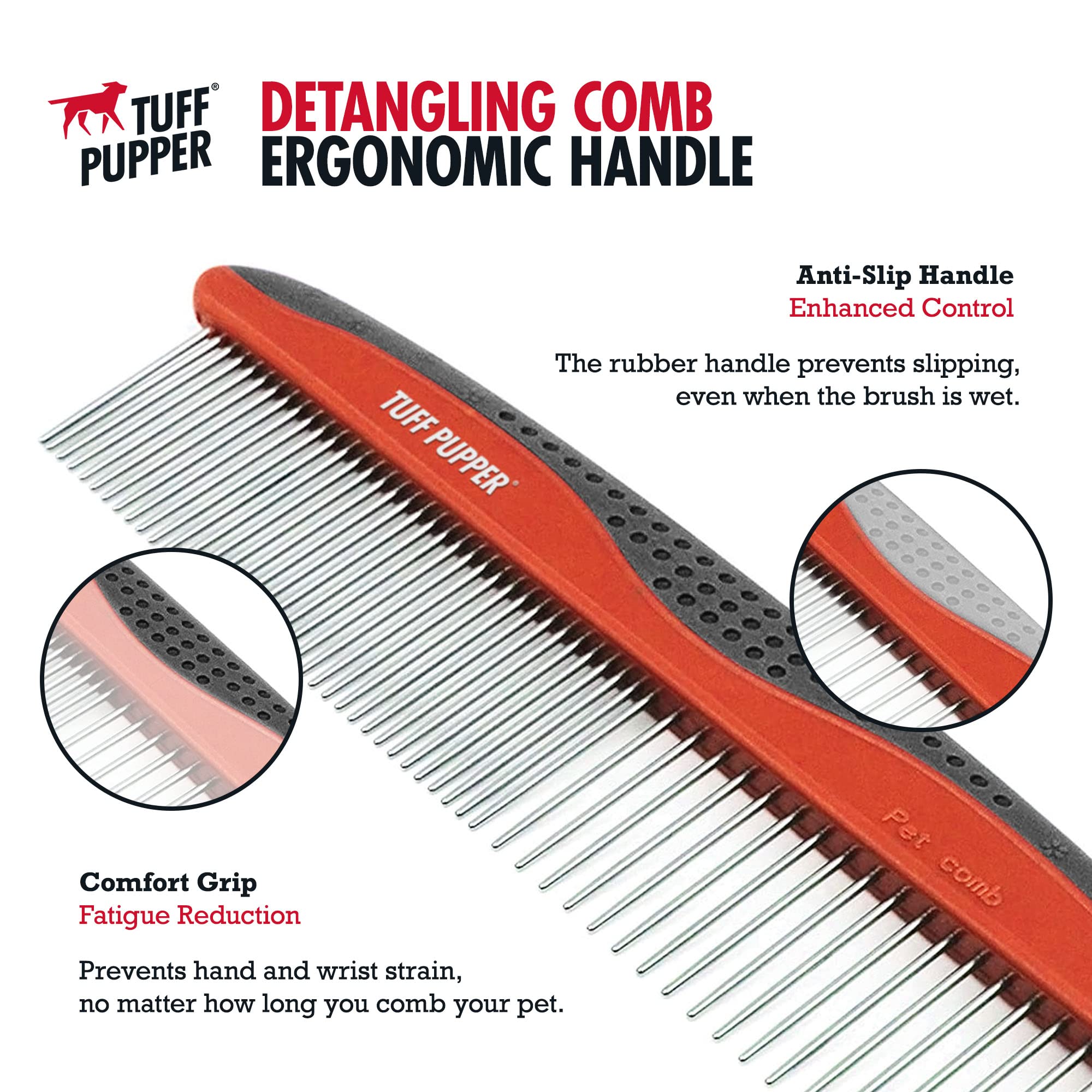 Tuff Pupper Dog Grooming Comb Set | Easily & Safely Remove Dead, Matted Knotted Hair | Ergonomic Pet Detangling Combs | No-Slip