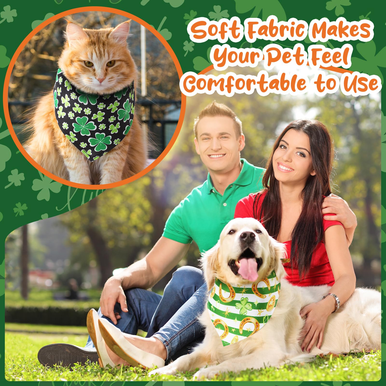 Reginary 72 Packs St. Patricks Day Dog Bandanas Bulk Shamrock St. Patricks Day Green Soft Dog Scarf Adjustable Pet Puppy Bibs