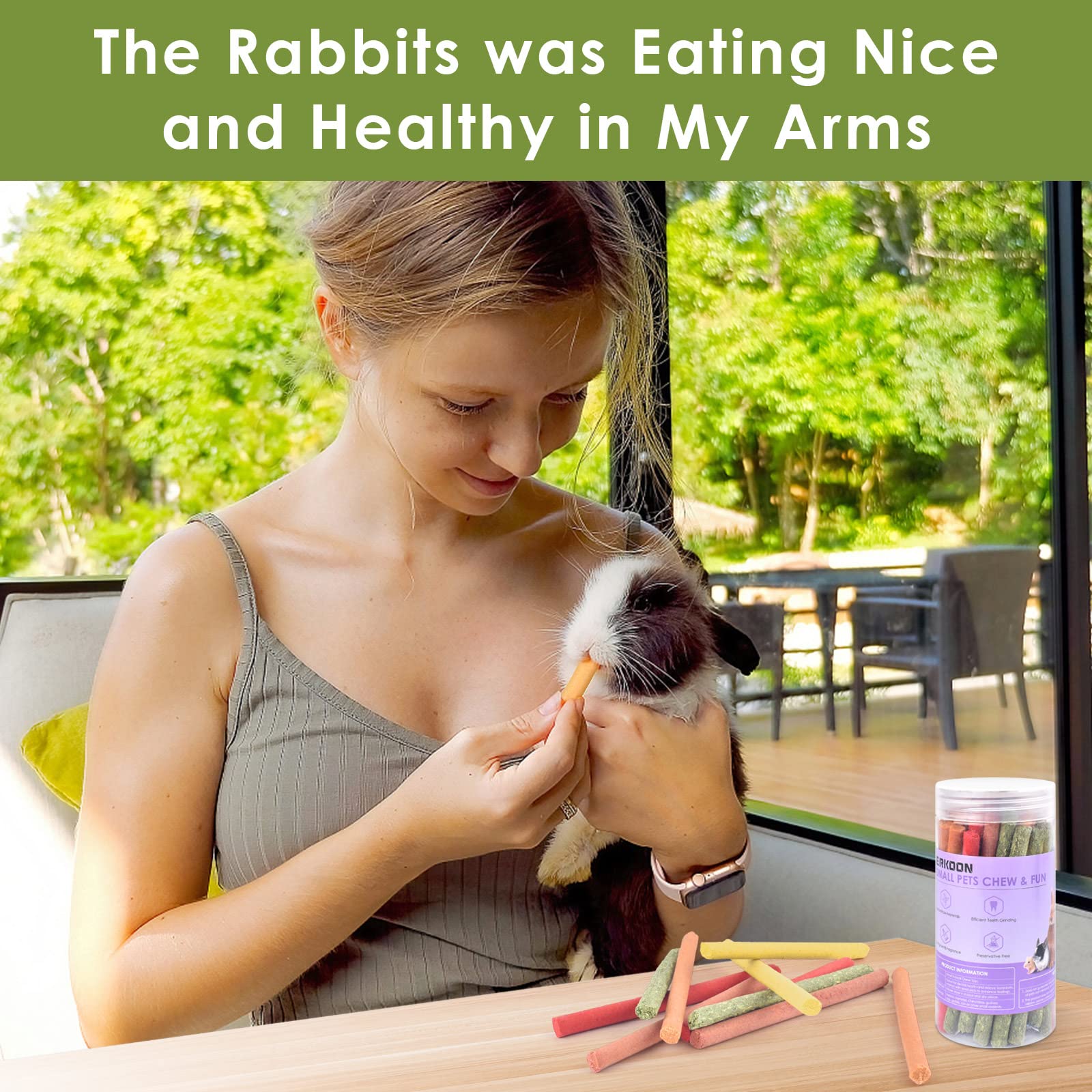 ERKOON 40Pcs Rabbit Timothy Hay Sticks, Five Flavors:PurplePotato/TimothyHay/Pumpkin/Strawberry/Carrot,Suitable Guinea Pig, Hams