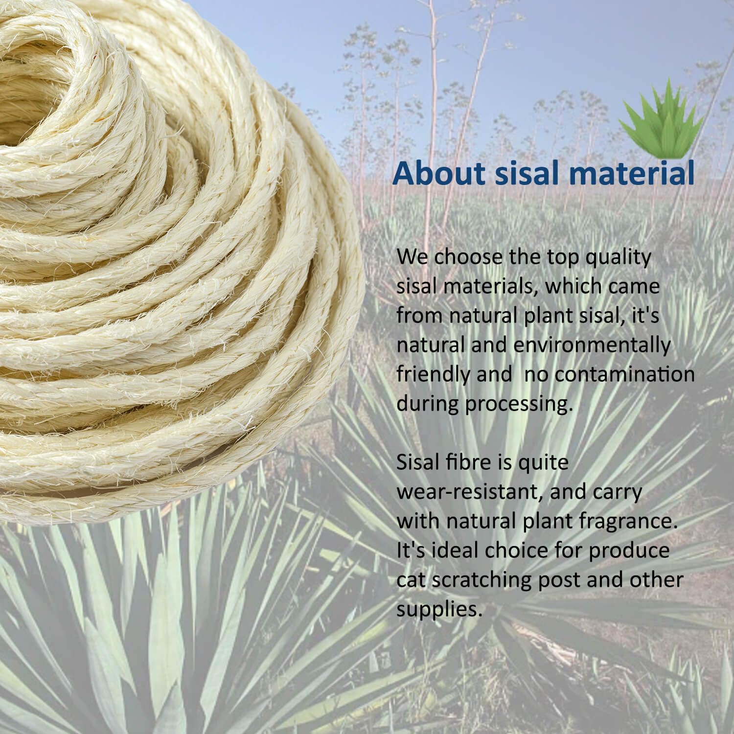 Cat Natural Sisal Rope For Scratching Post Tree Replacement, Hemp Rope For Repairing, Recovering Or Diy Scratcher, White, 90Ft