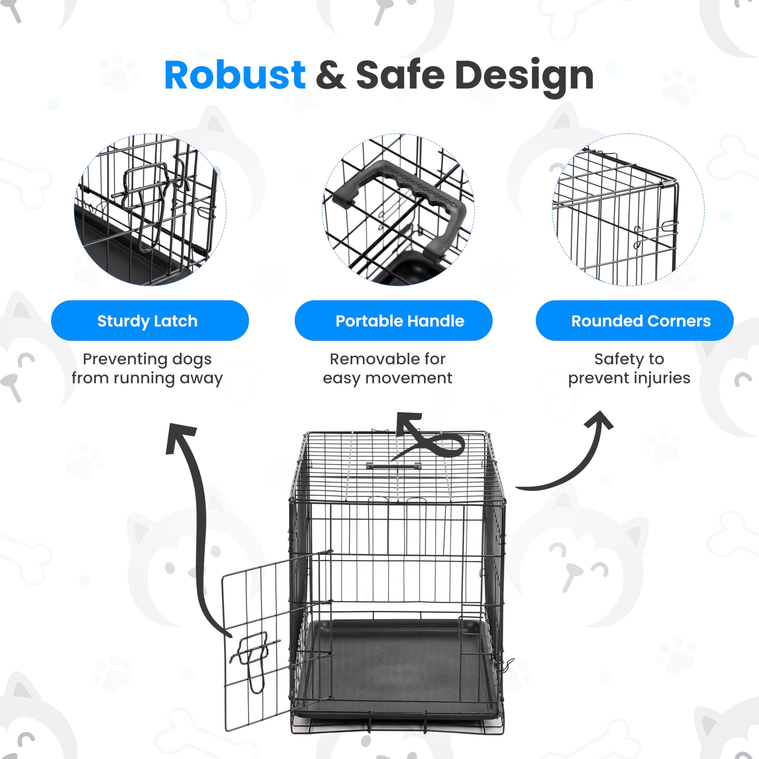 Simple Deluxe 24-Inch Dog Crate - Durable Metal Wire Cage, Foldable, Black, with Leak-Proof Tray for Indoor/Outdoor Use