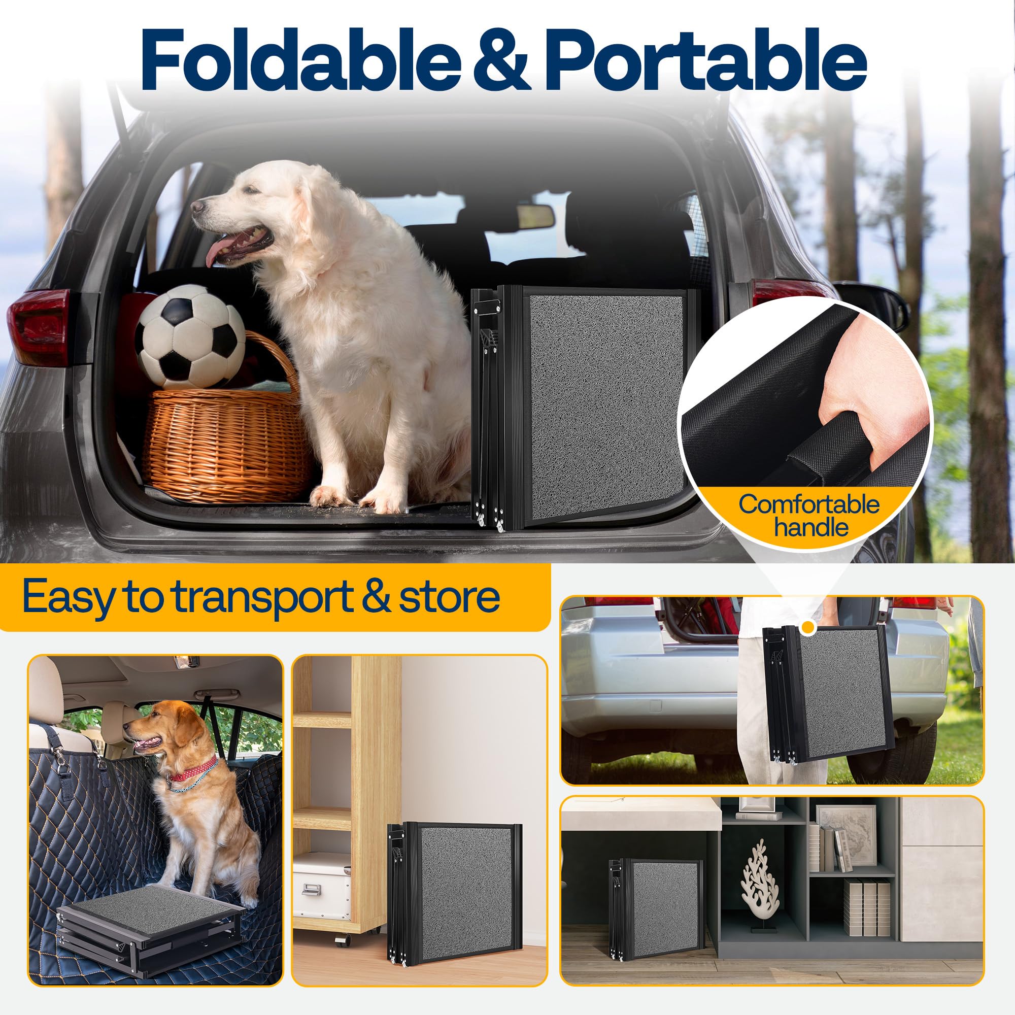 VIVOHOME Dog Ramp for Car, 67 x 20 Wider Pet Stair Ramp for Dogs with Anti-Slip Texture Soft Surface for Medium or Large Dogs Ge