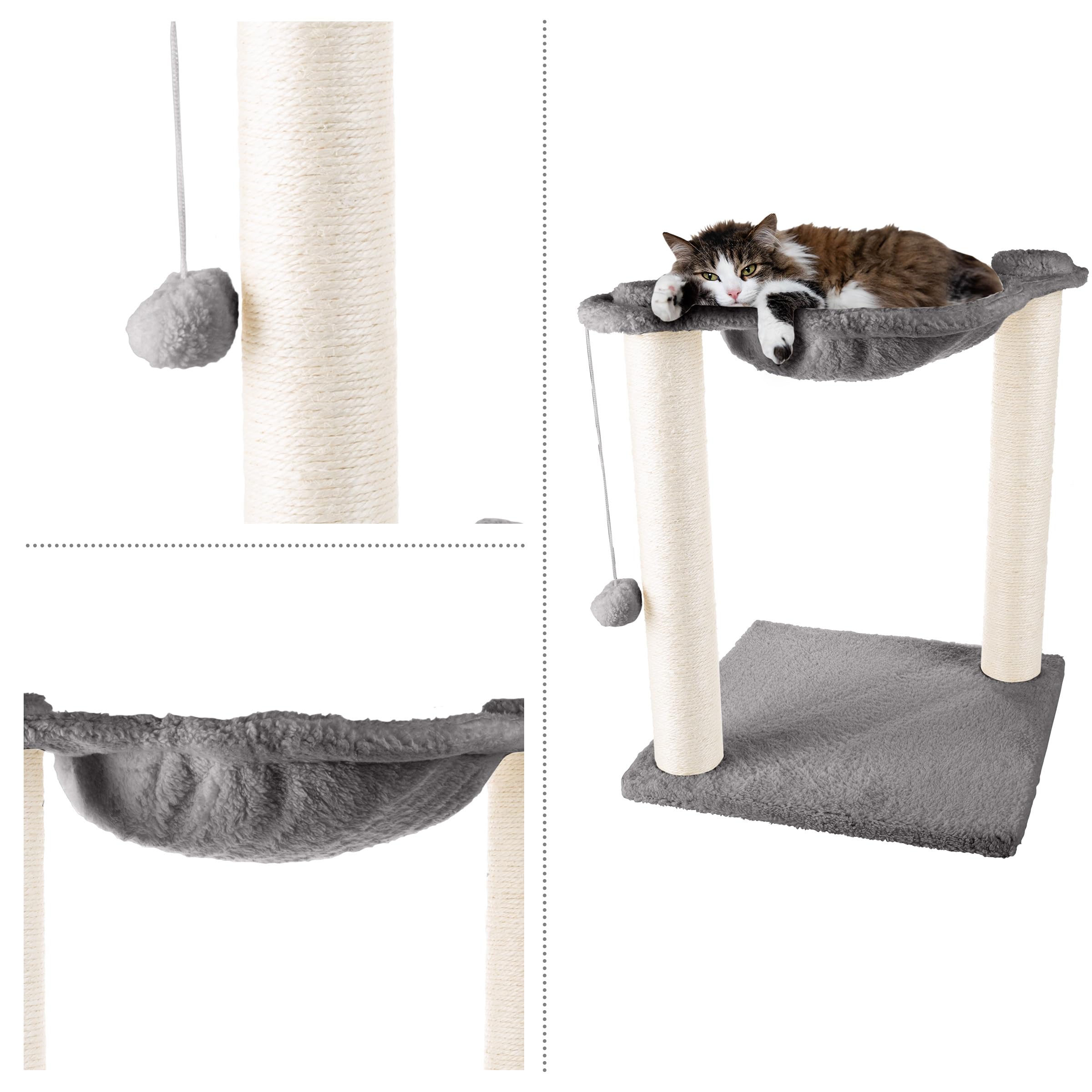Cat Hammock With Scratching Posts For Indoor Cats - 19-Inch-Tall Cat Tree With Hanging Ball Toy For Adult Cats And Kittens By Pe