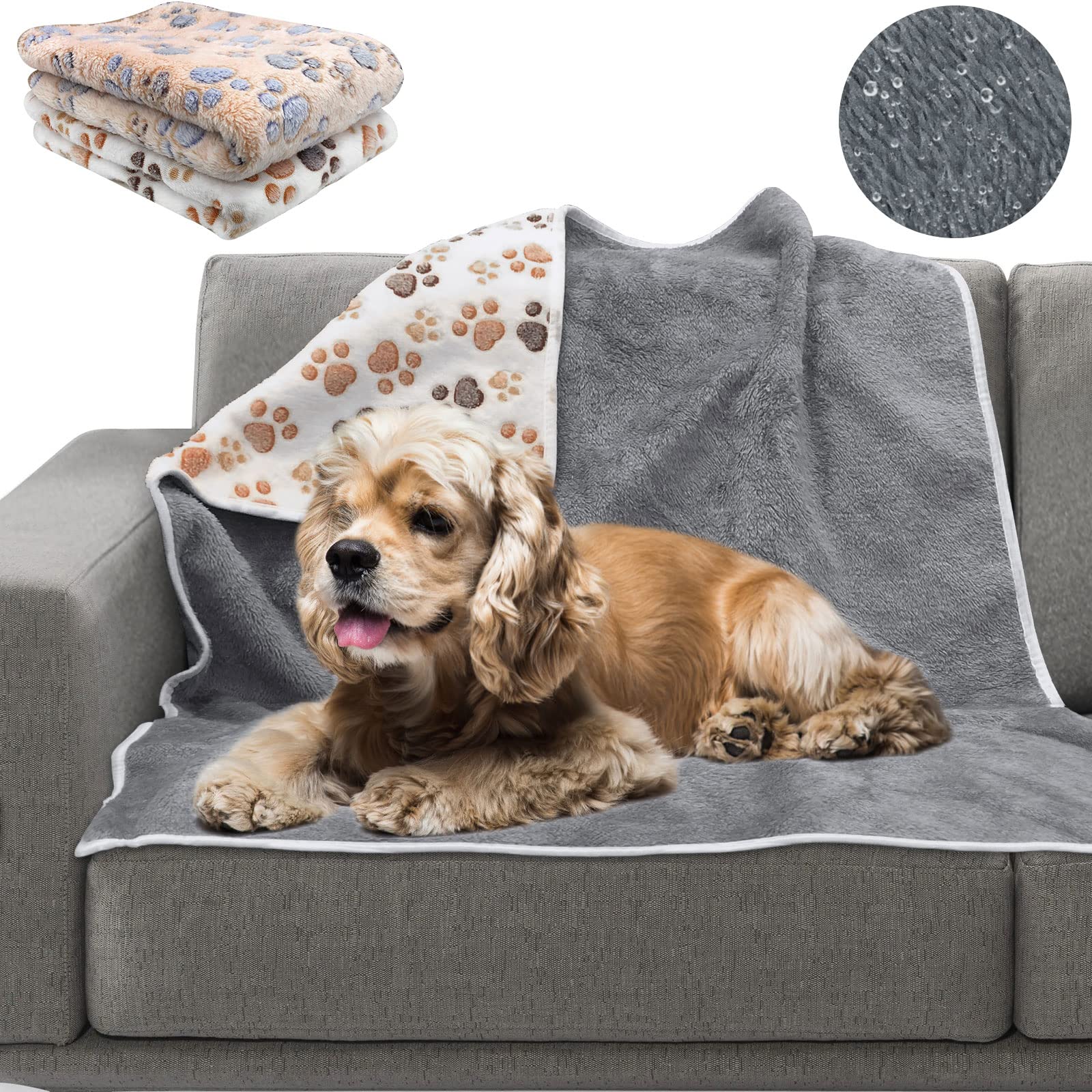 Yuepet Waterproof Dog Blankets, 2 Pack Washable Dog Blankets For Bed Couch Sofa Protector Fleece Flannel Puppy Blanket Soft Plus