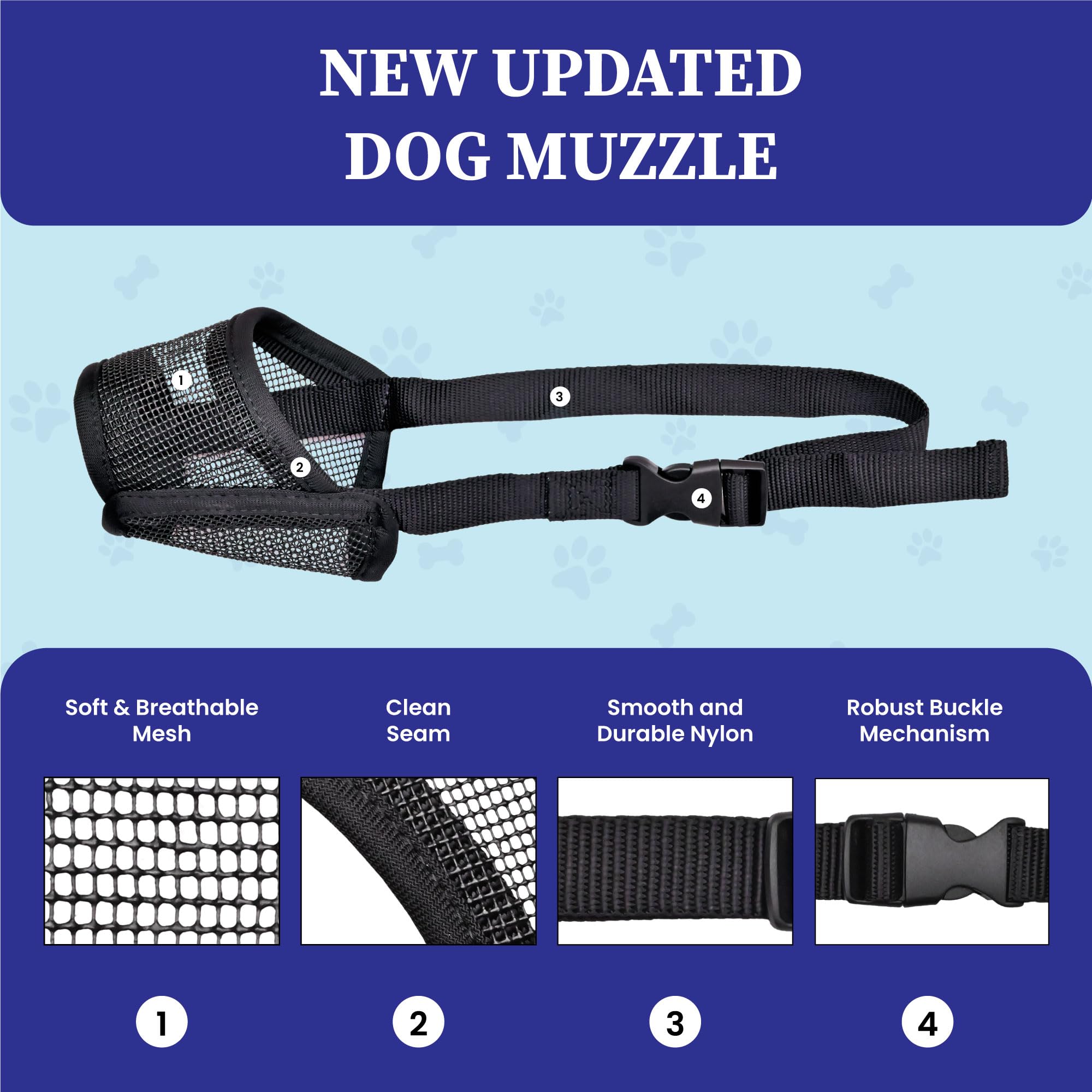 Evollax Large Dog Muzzle - Adjustable Air Mesh, Black, Prevents Biting, Size L (7.9'' - 9.4'')