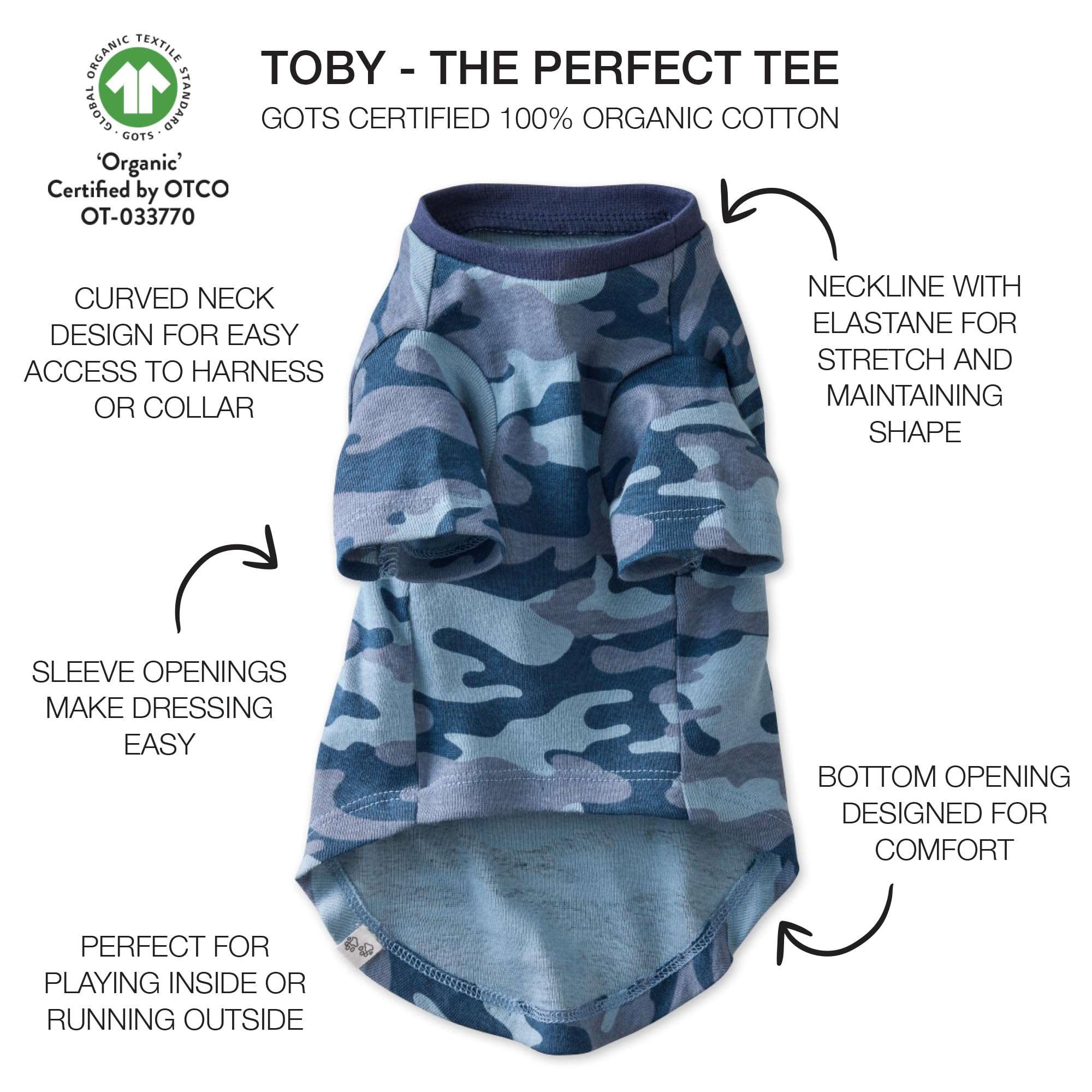 Pet Passion Dog T-Shirt 3-Pack, 100% Organic Cotton, X-Small (5-12 lbs), Navy Camo, Model P05TB03