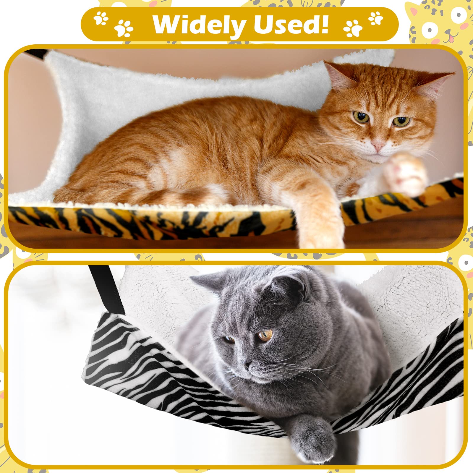 2 Pieces Reversible Cat Hanging Hammock Soft Breathable Pet Cage Hammock With Adjustable Straps And Metal Hooks Double-Sided Hanging Bed For Cats Small Dogs Rabbits (Zebra, Tiger Stripes, M)